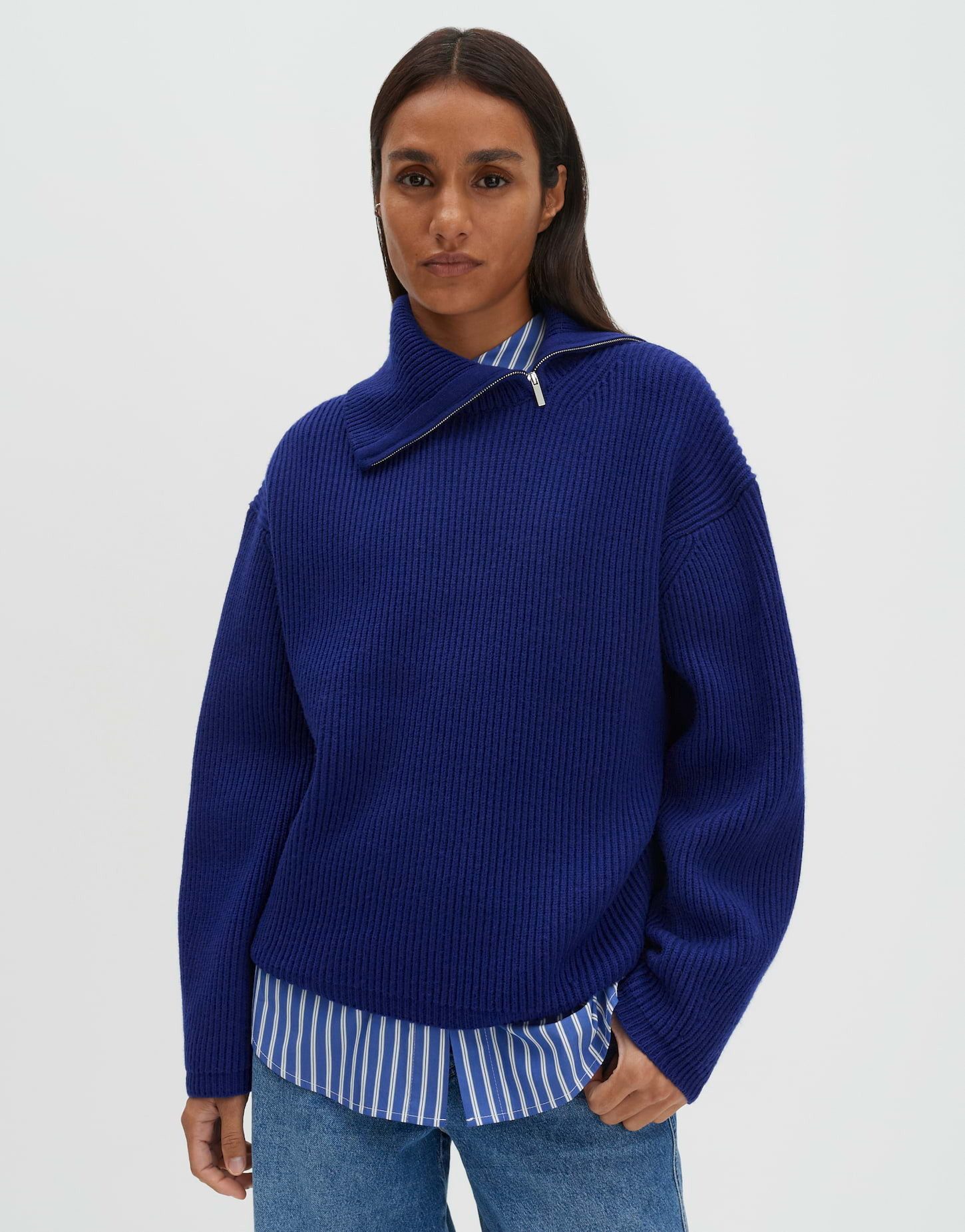 someday Strickpullover TARINI Oversized Troyer im Woll Mix oversized, Rippstruktur, kurzer Reißverschluss