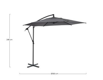 Bizzotto Ampelschirm TROPEA, Anthrazit, Ø 300 cm, Aluminium, Drehbar, Schwenkbar, Höhenverstellbar, mit Plattenständer, Polyester