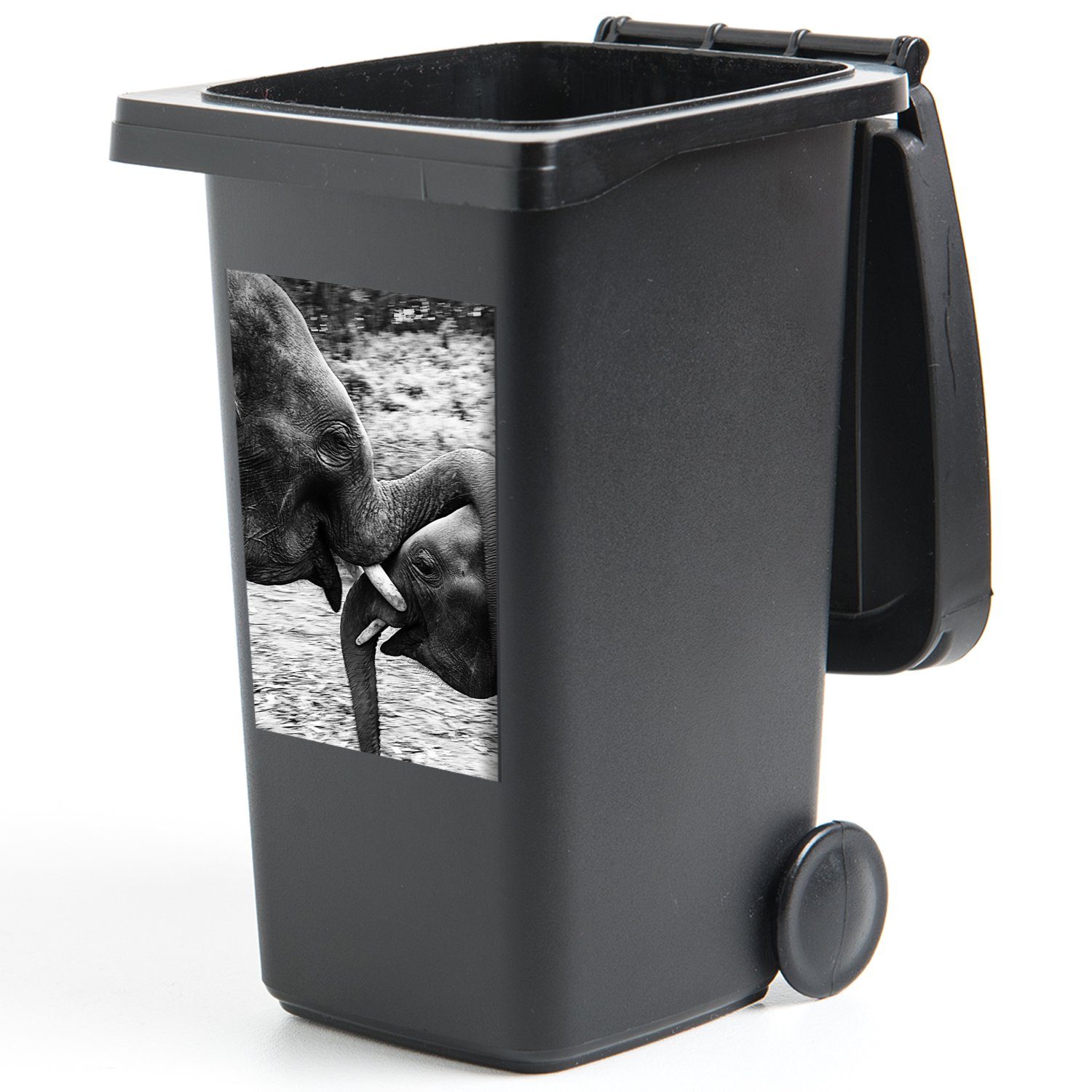 MuchoWow Wandsticker Elefant - - - weiß Sticker, und St), (1 Container, Natur Schwarz Mülltonne, Abfalbehälter Tiere Mülleimer-aufkleber