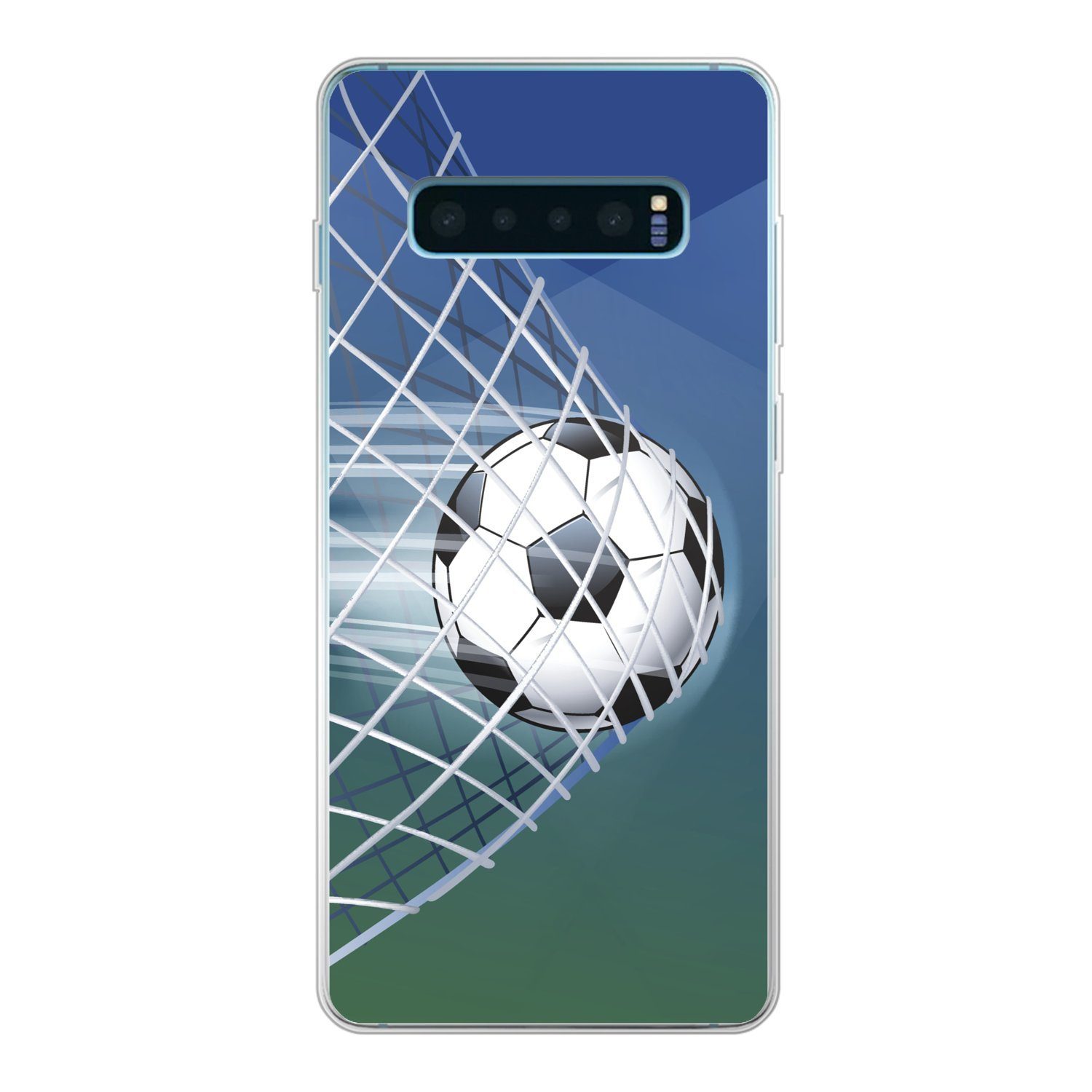 MuchoWow Handyhülle für Samsung Galaxy S10 Plus Eine Illustration eines Fußballs im Netz -, Phone Case, Silikon, Schutzhülle Dünn