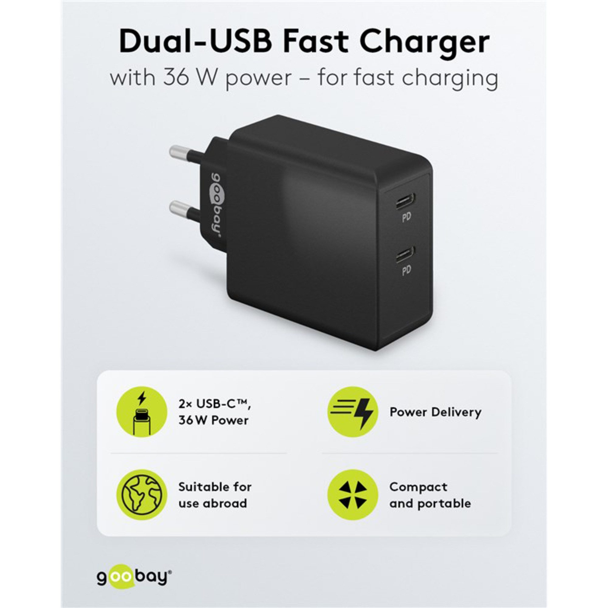 Goobay goobay USB-C Dual-Schnellladegerät 36 Watt, PD, Netzteil
