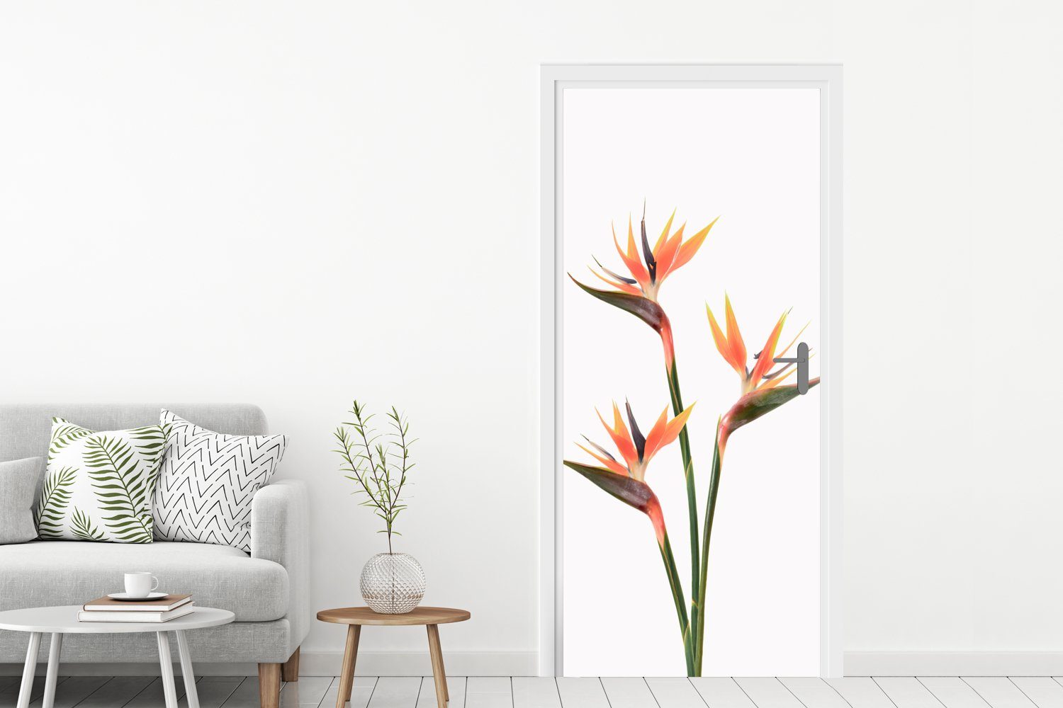- cm Pflanzen, Orange Tür, Türtapete Türaufkleber, St), - für Blumen bedruckt, Fototapete Natur MuchoWow (1 Matt, - 75x205