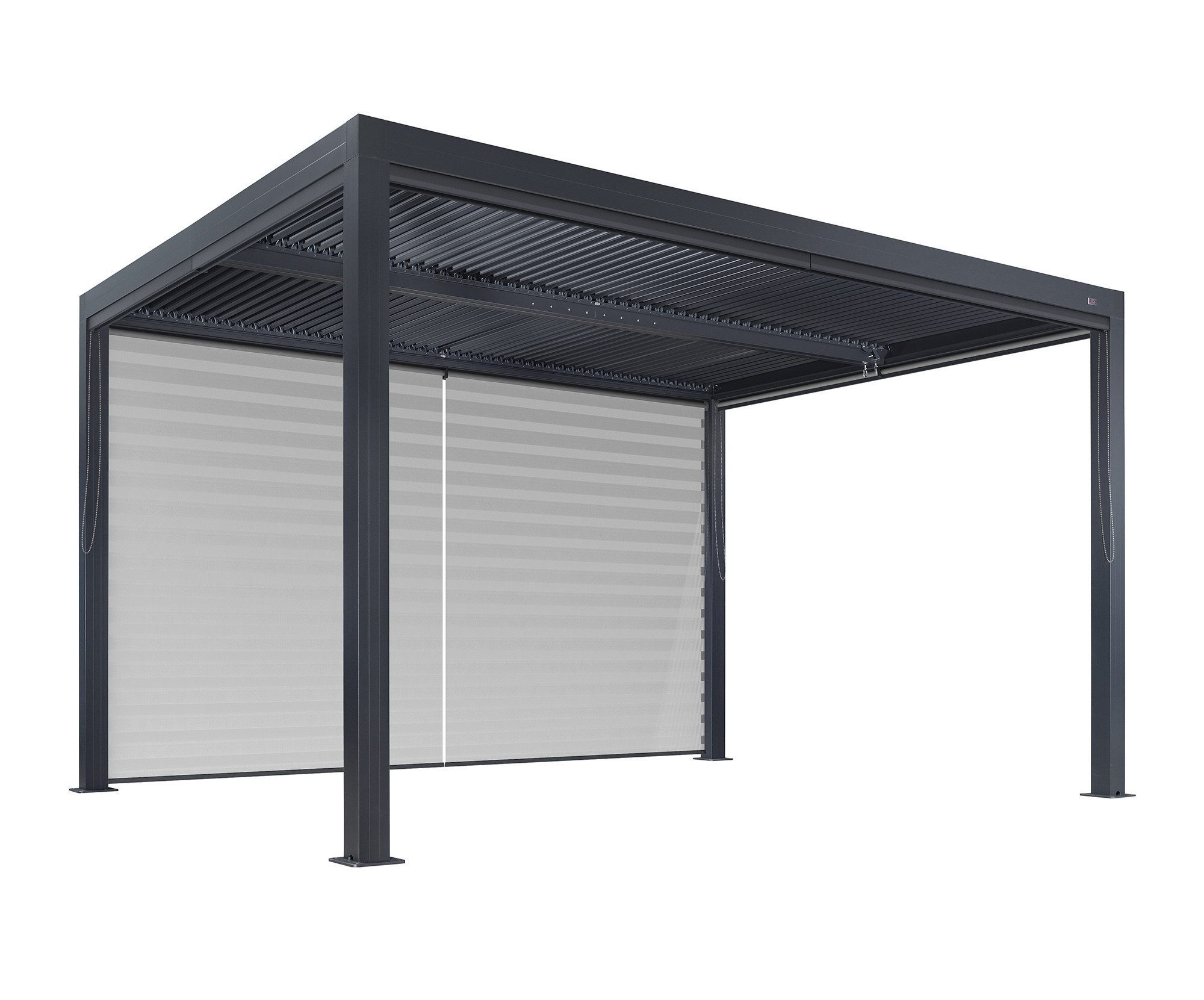 Pergola Lamellenpergola aus Aluminium mit Lamellendach und Sonnenrollo