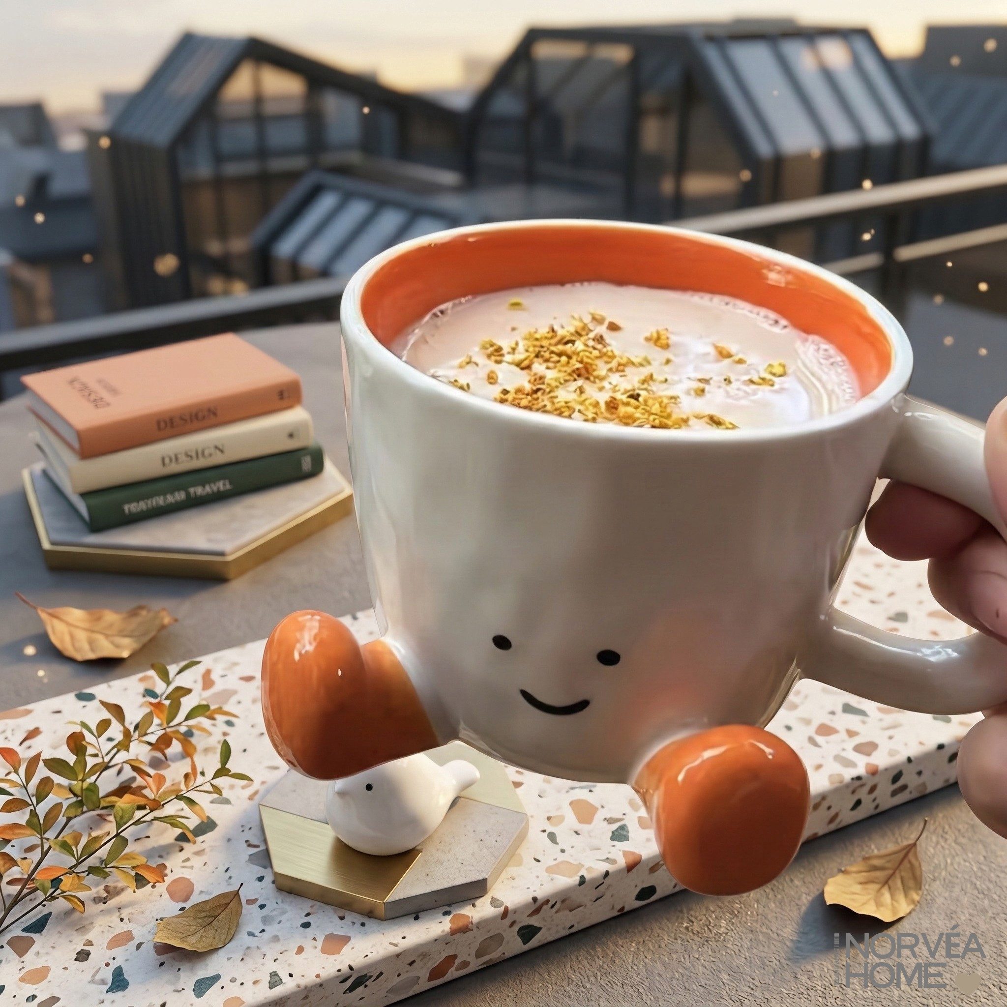Norvéa Home Tasse Keramik Tasse 350 ml mit Füßen Smile Kaffeebecher Kawaii Becher, Tasse mit Füßen, 350 ml, Kaffeebecher mit Henkel, Kawaii Design