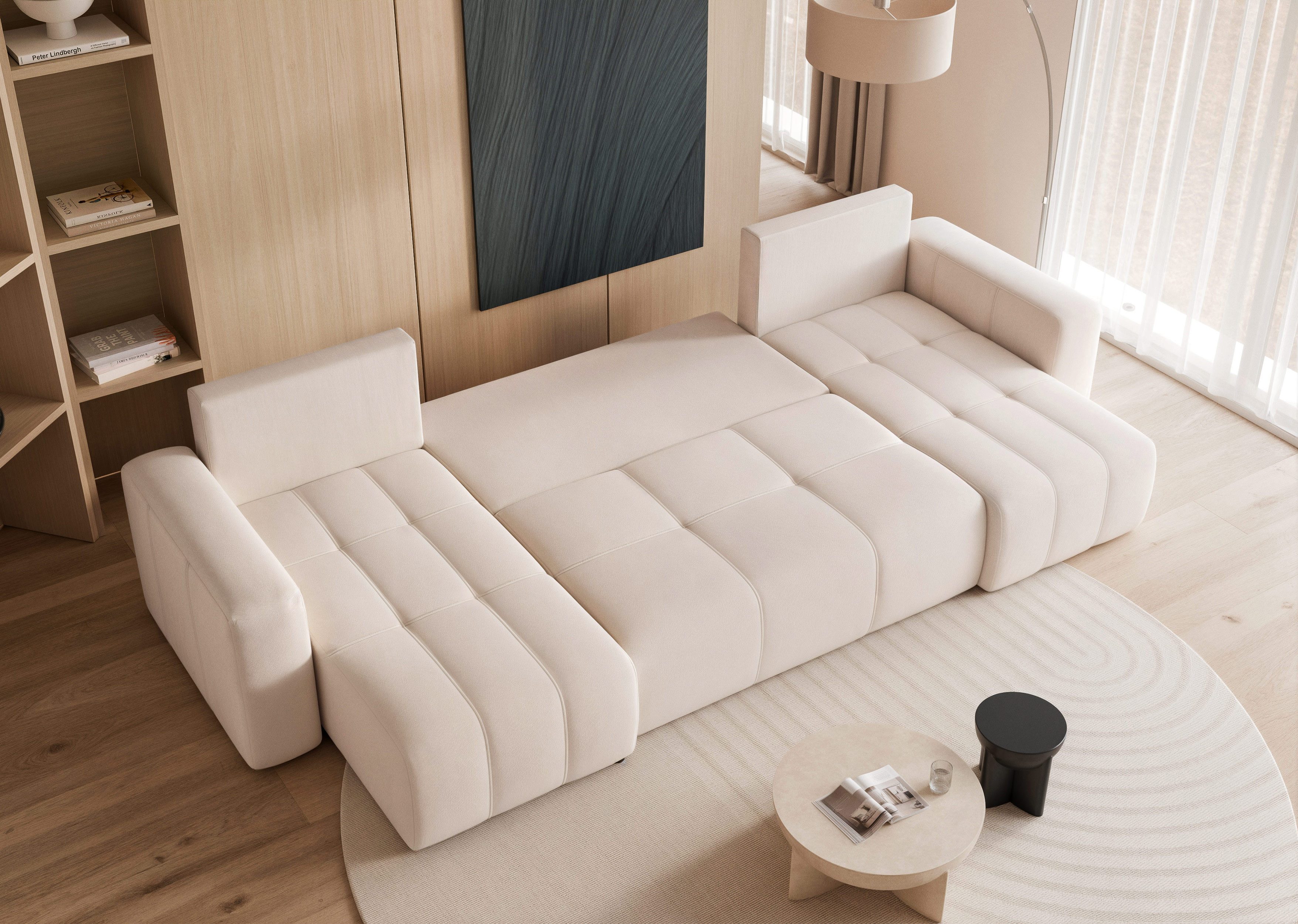 yourhouse24 Wohnlandschaft PEDRO U in Samt-Optik – Riesige Schlaffunktion & abnehmbare Bezüge, mit Schlaffunktion und Bettkasten, Seite universal – Bild 4 von 5