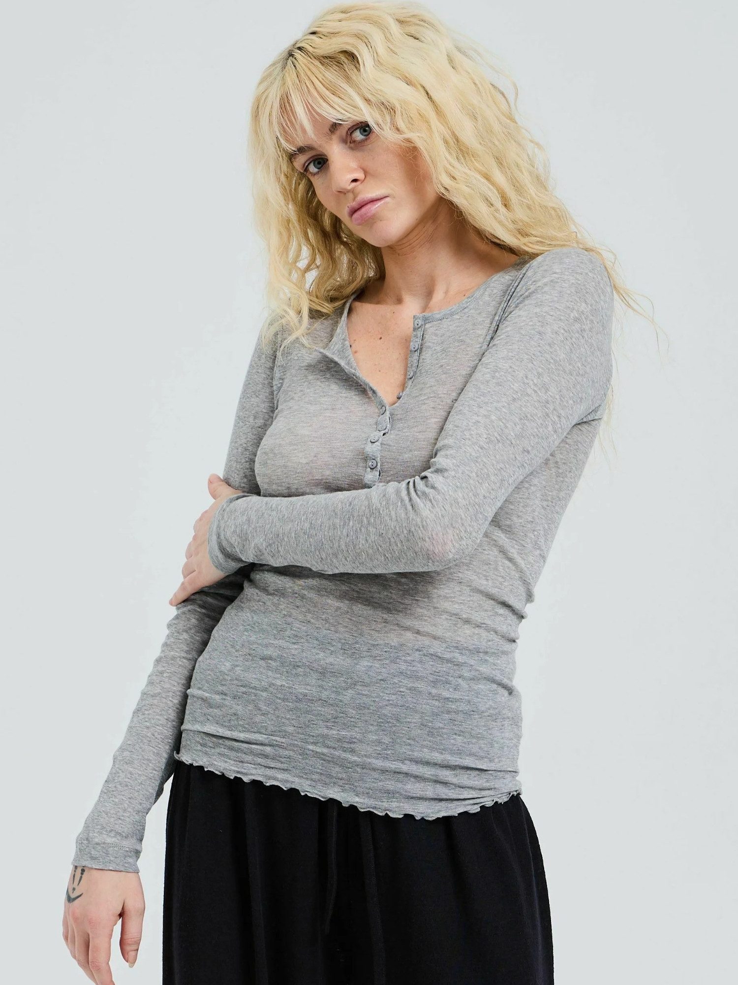 Seamless Basic Langarmhemd Seamless Basic Shirt Cotton Granddad
