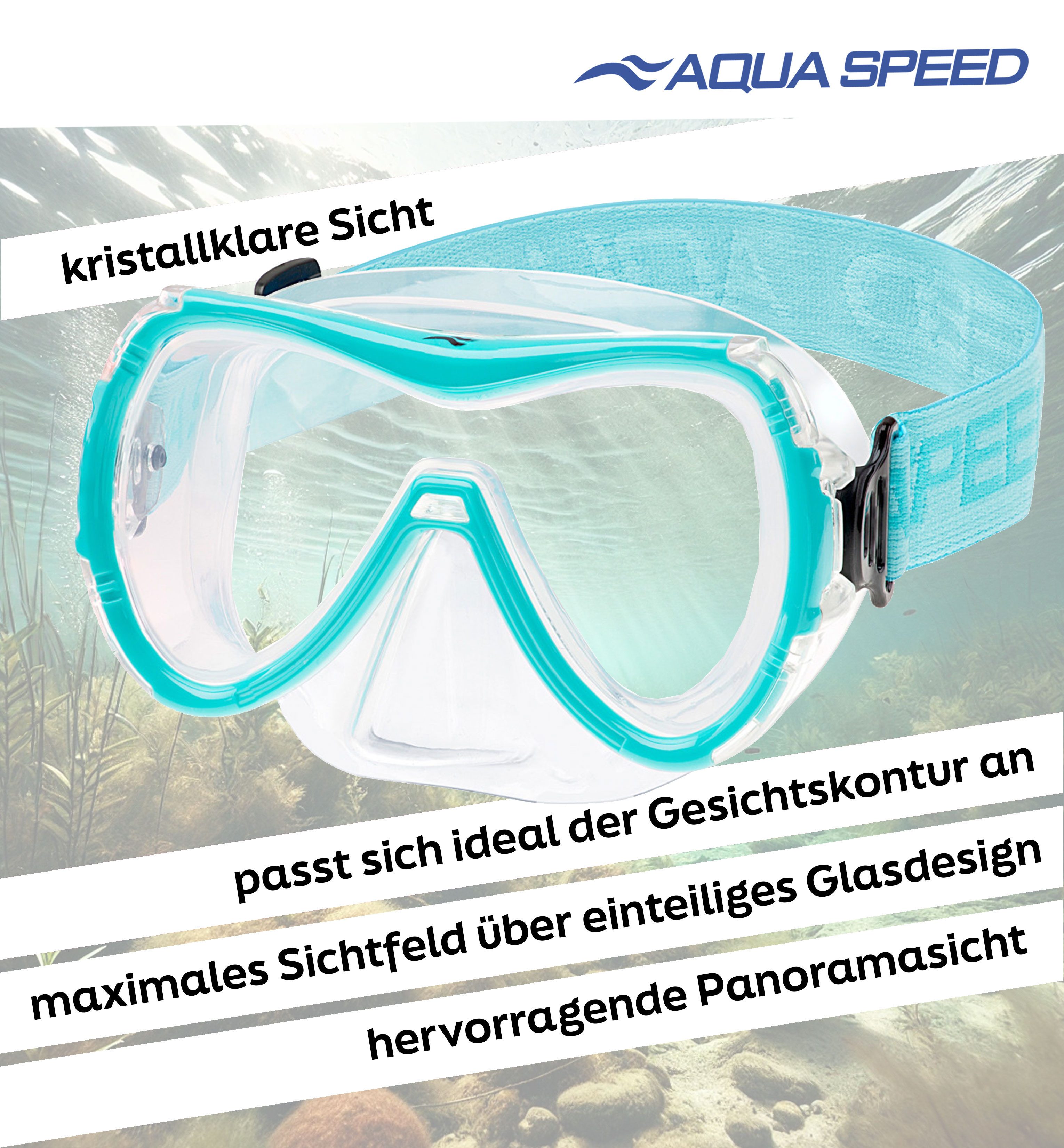 Aqua Speed Schnorchel RAY FS Tauchmaske mit Stoff-Kopfband für Erwachsene / Jugendliche (Einzel Schwimmmaske mit gehärtetem Glas), Taucherbrille Stoffband Einze – Bild 4 von 5