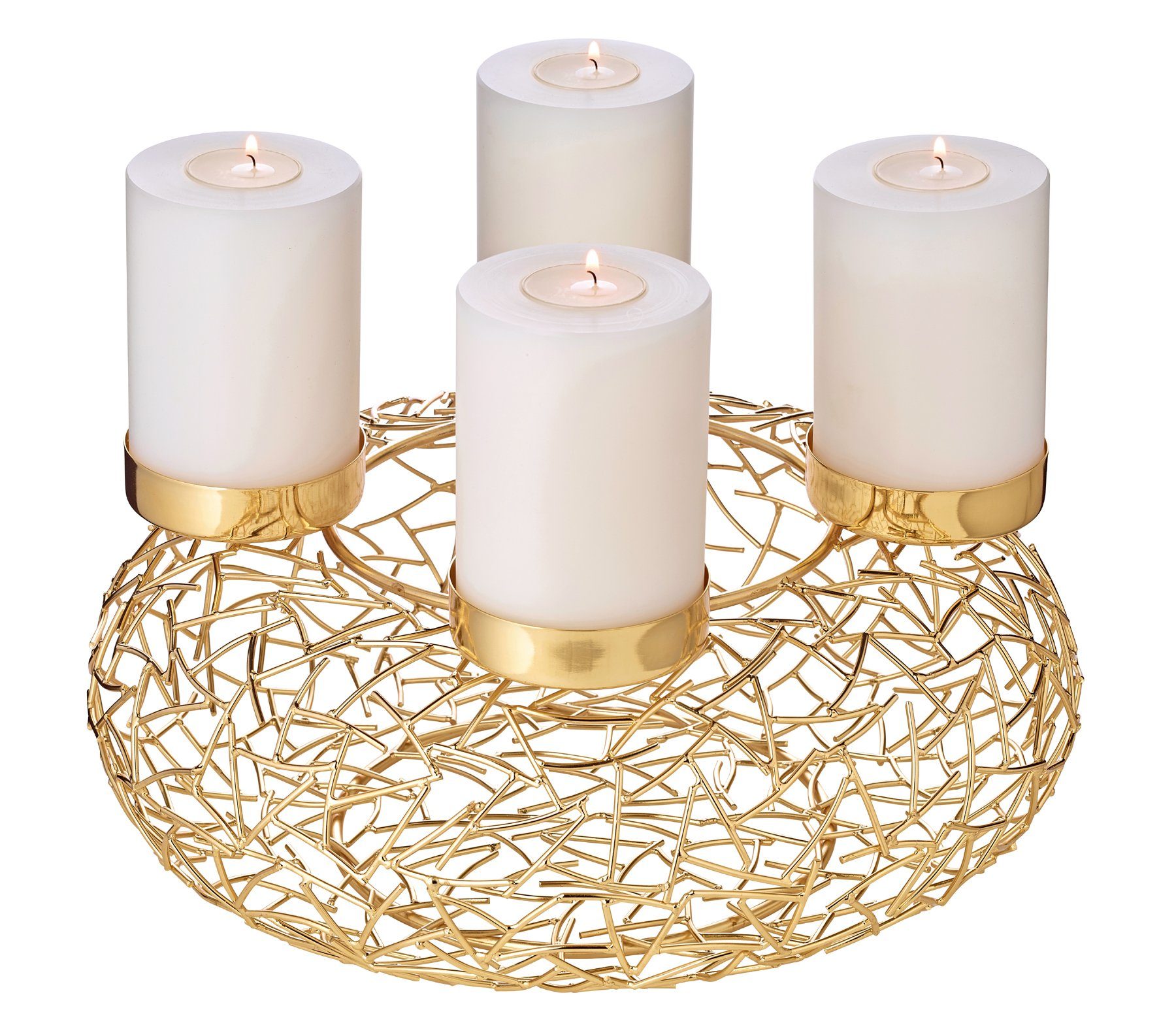 EDZARD Adventskranz Milano, (34 cm) Kerzenhalter für 4 Stumpenkerzen á Ø 8 cm, vernickelt