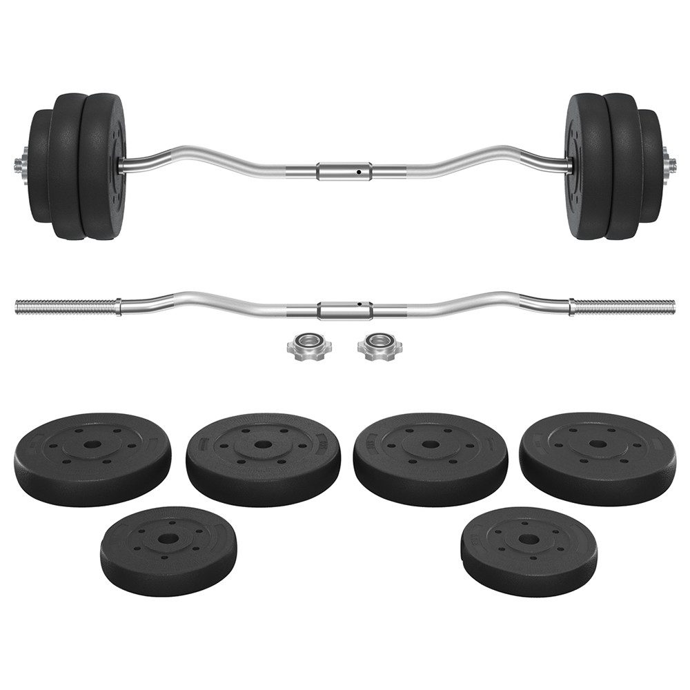 Yaheetech Langhantel Hantel 20/25/30 Kg, SZ-Stange mit 6 Scheiben für Krafttraining