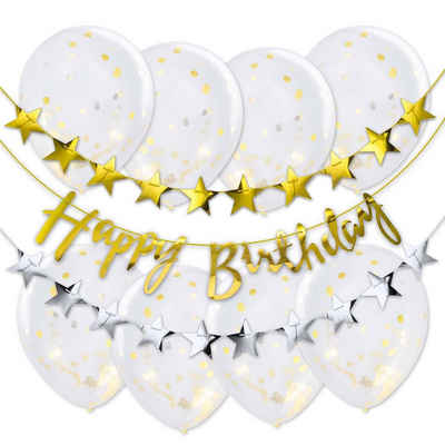 Goods+Gadgets Folienballon XXL Luftballons-Set Happy Birthday, Geburtstagsdeko mit Girlanden
