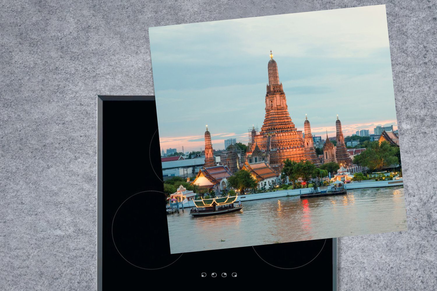 Architektur, - Boote für cm, (1 Herdblende-/Abdeckplatte 78x78 Thailand küche Ceranfeldabdeckung, - MuchoWow Vinyl, Bangkok Arbeitsplatte tlg), -