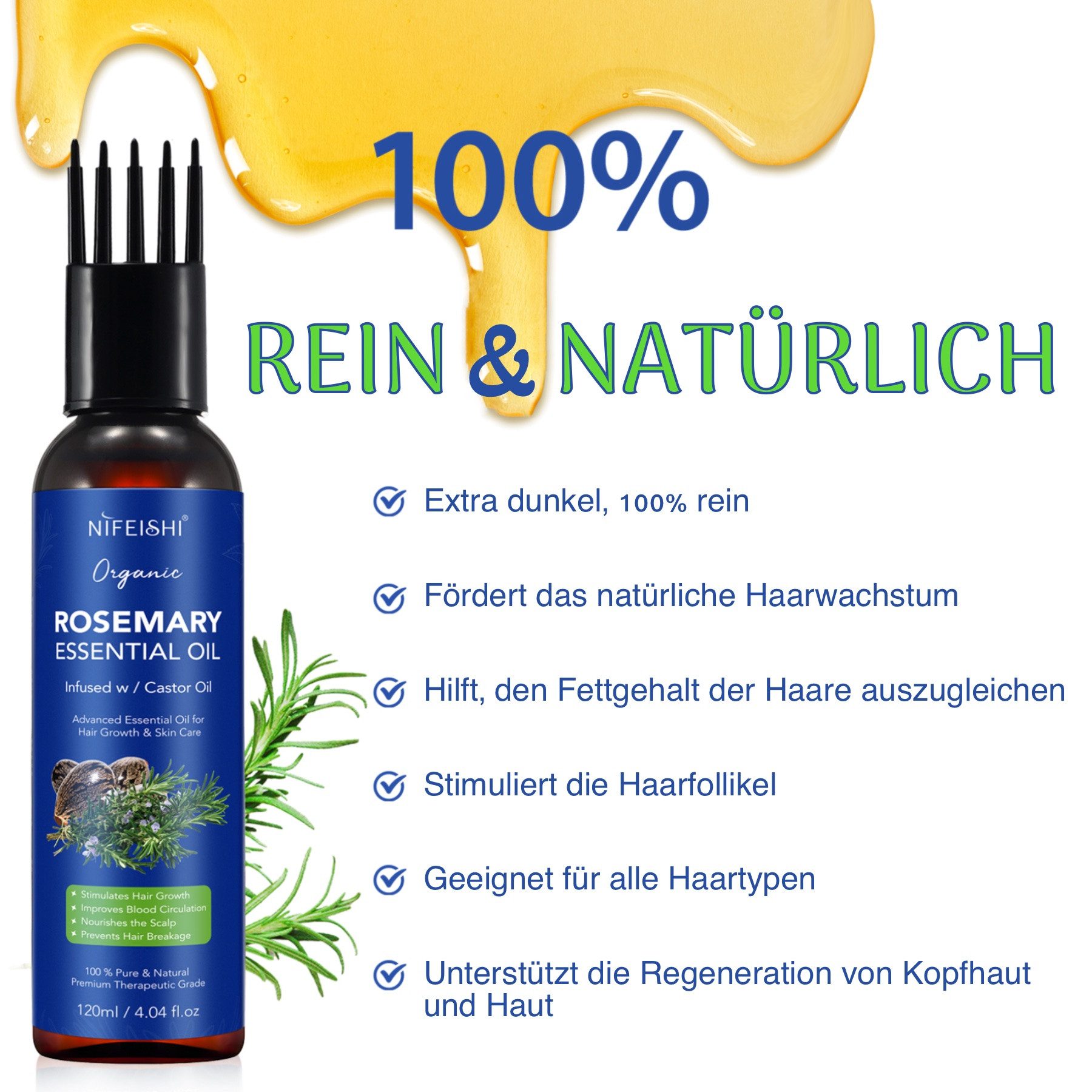 P-Beauty Cosmetic Accessories Haaröl Rosmarinöl Rizinusöl Haarwachstum Kopfhaut Haarpflege Hautpflege, 3-tlg., 100% natürliche Inhaltsstoffe, Alkoholfrei, Ammoniakfrei