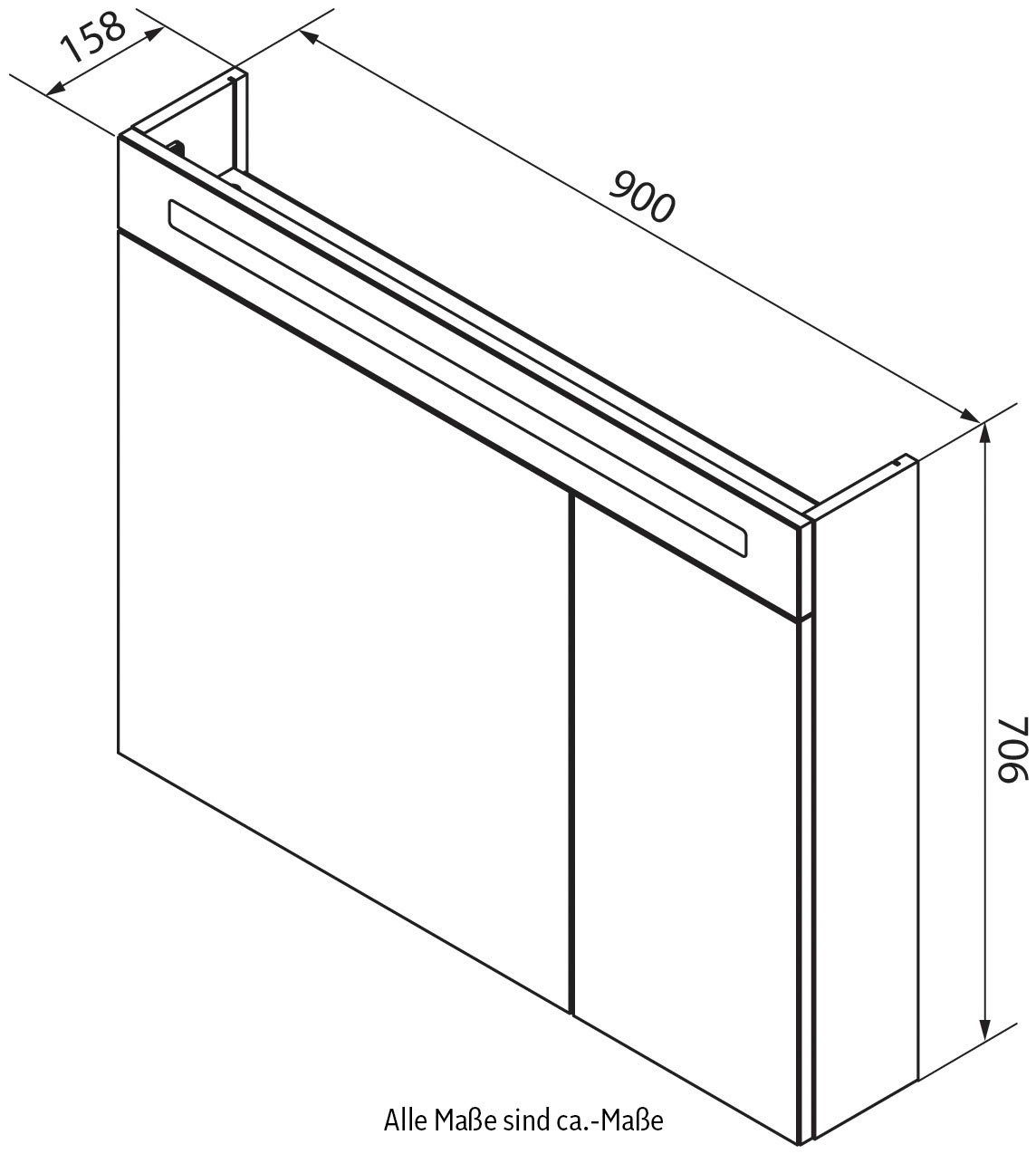 CL 90 weiß 90 Badmöbel verspiegelt cm, 2 FACKELMANN doppelseitig Breite Spiegelschrank - Türen,