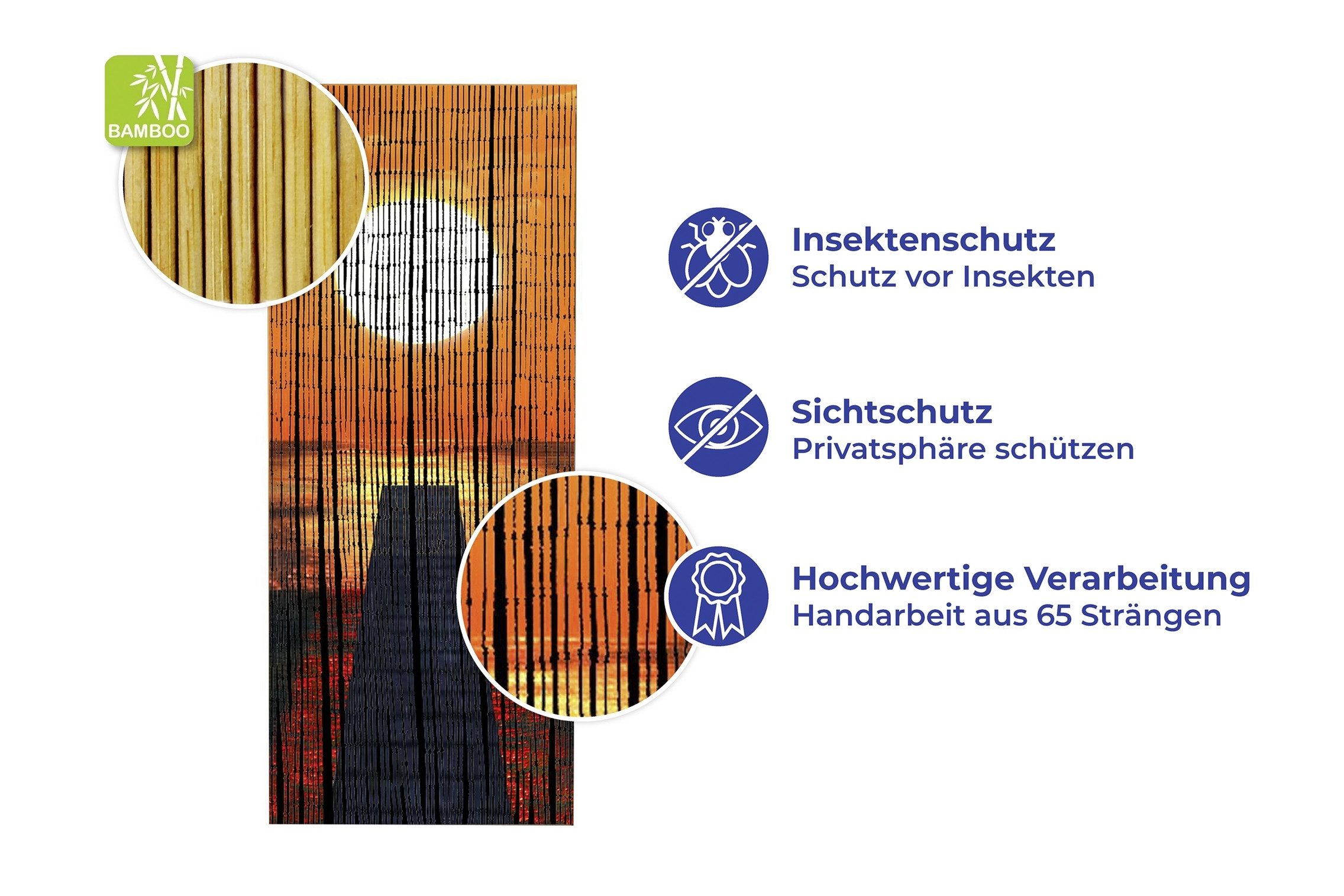 Maximex Türvorhang Modell Sonnenuntergang (1 St), Hakenaufhängung, abdunkelnd, Insekten- und Sichtschutz aus Bambus, für Balkon oder Terrasse