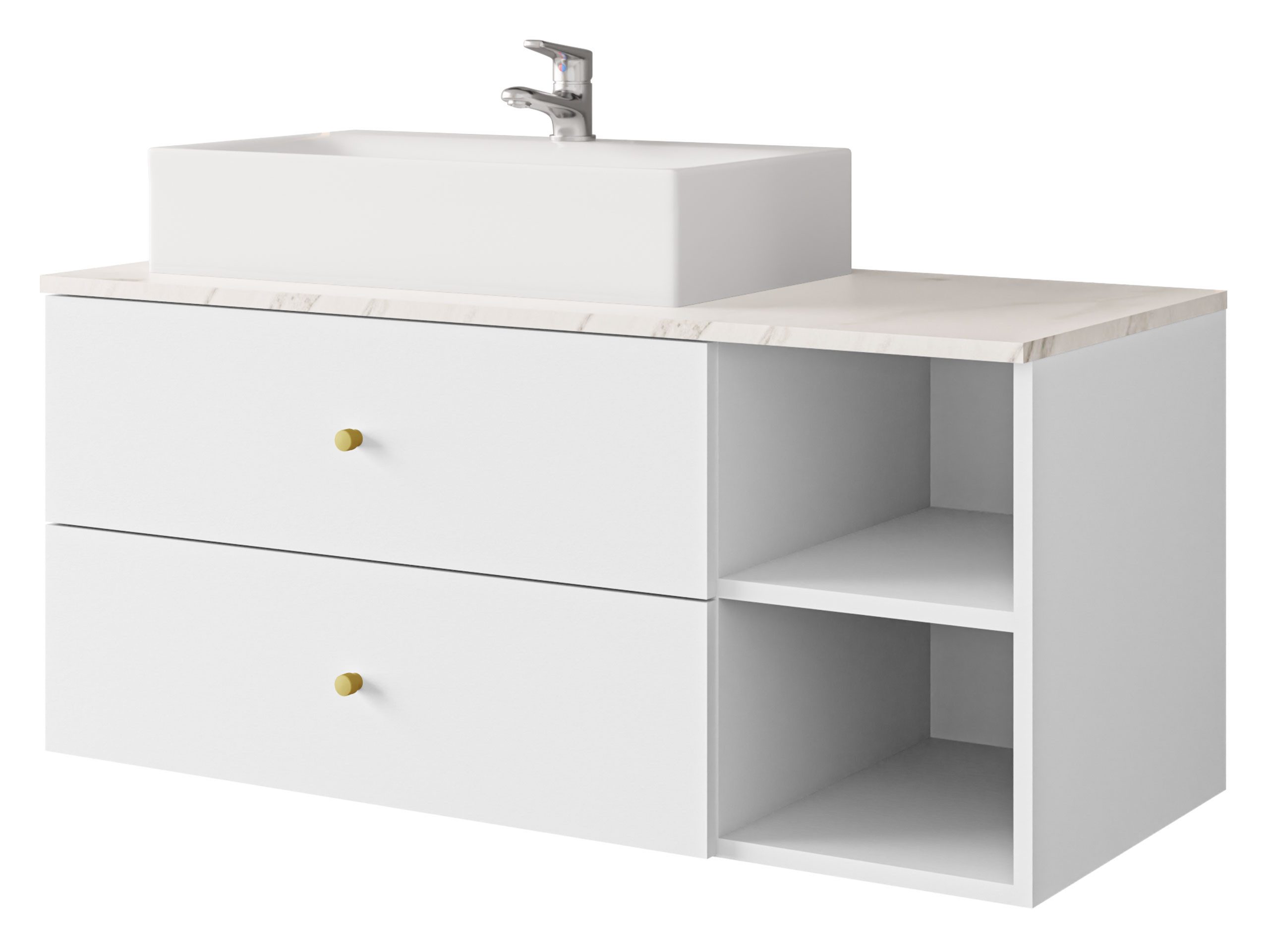 MIRJAN24 Waschbeckenschrank Kertos (mit zwei Schubladen) Waschbecken und Siphon, Aluminiumgriffe