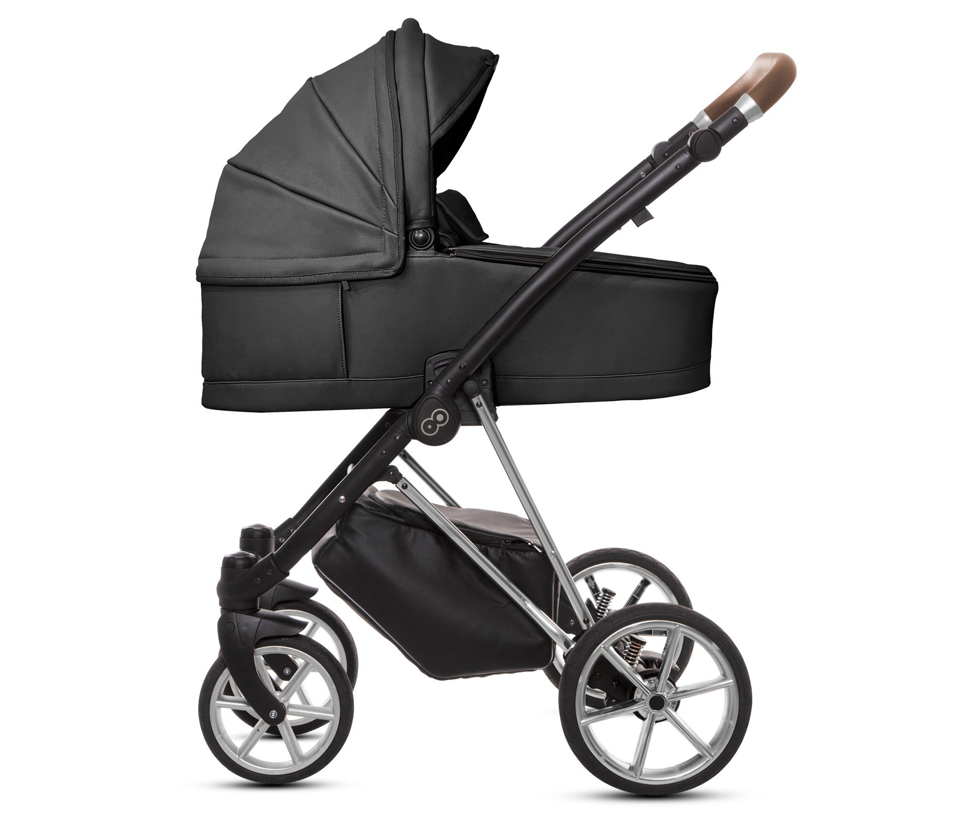 TPFFamily Kombi-Kinderwagen 4 in 1 Musse Royal, Baby Buggy Babywanne Autositz Isofix Basis, Zubehör-Set Kinderwagen 4 in 1 Kunstleder Schwarz, Gestell Silber