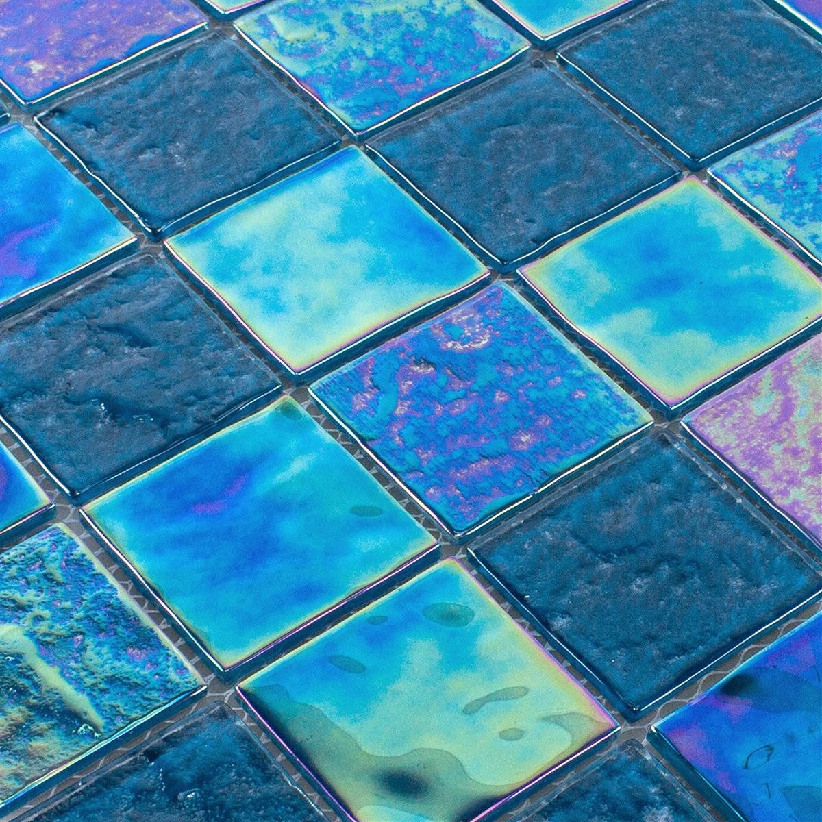 Mosafil Mosaikfliesen Glasmosaik Fliesen Perlmutt Effekt Carlos Blau 48, Glas 29.800x29.800, blau, Verlegefertig auf ein Netz geklebt - Frostsicher - Wasserfest