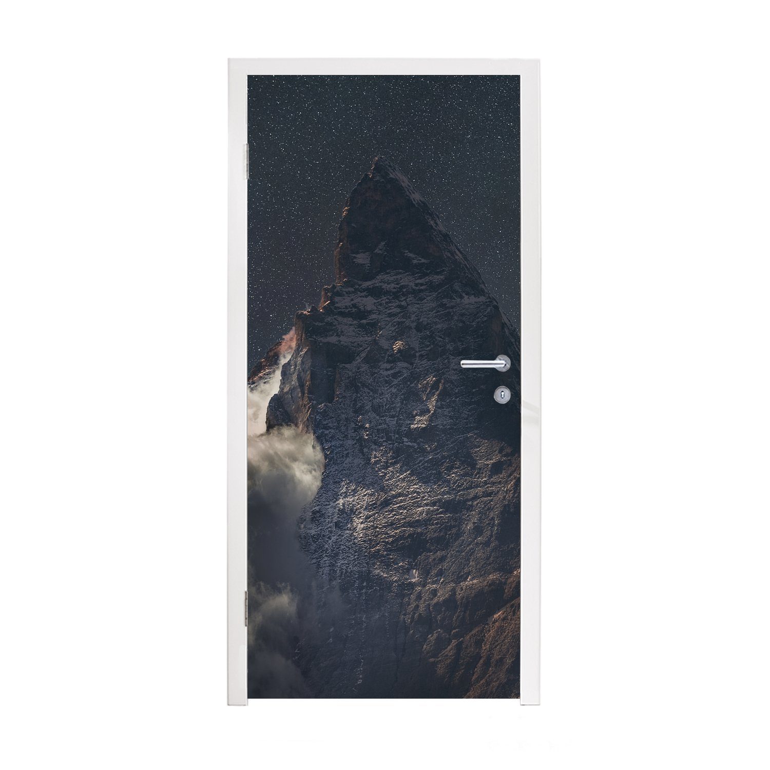 Matterhorn Niedrige Tür, Nähe Türtapete bedruckt, unter MuchoWow für Wolke Nachthimmel St), Matt, von in der, in cm der Türaufkleber, (1 Fototapete 75x205