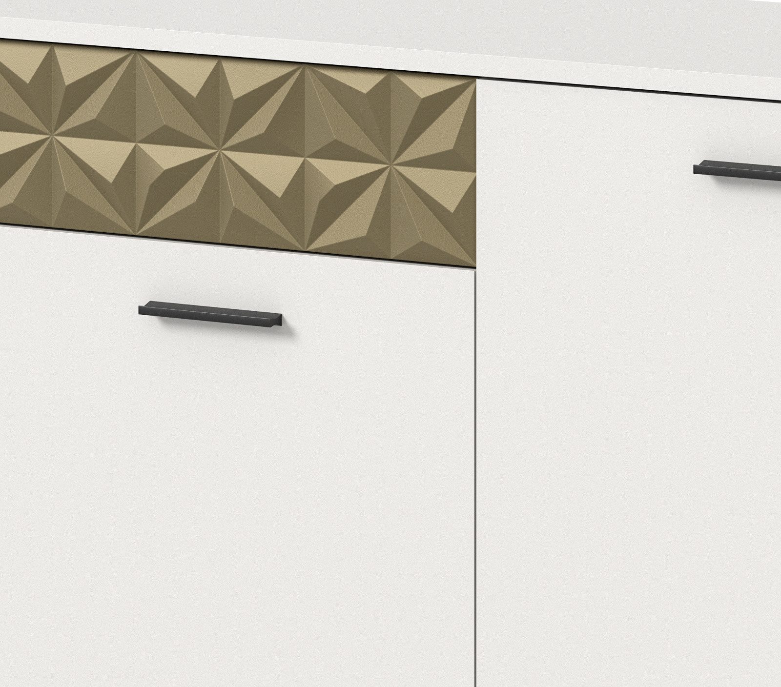 Inn.Furn Lowboard Relief (Flat-TV Unterschrank in Weiß mit Gold, 190 x 57 cm), 4-türig, Vollauszug-Schubkasten