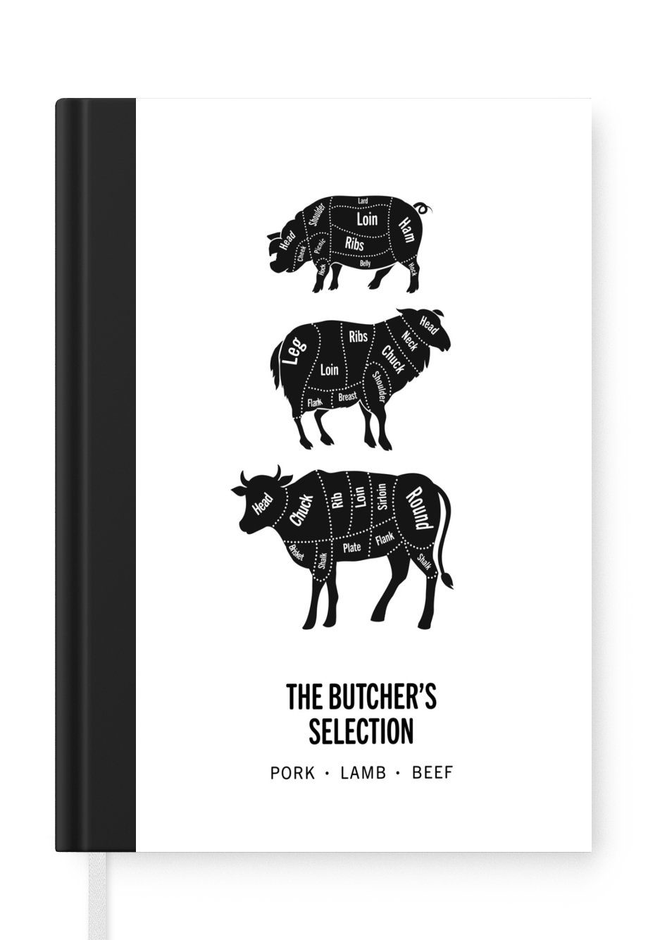 Fleisch, Kuh Merkzettel, A5, Notizheft, Journal, Notizbuch MuchoWow 98 - Küche - Tagebuch, Seiten, Haushaltsbuch