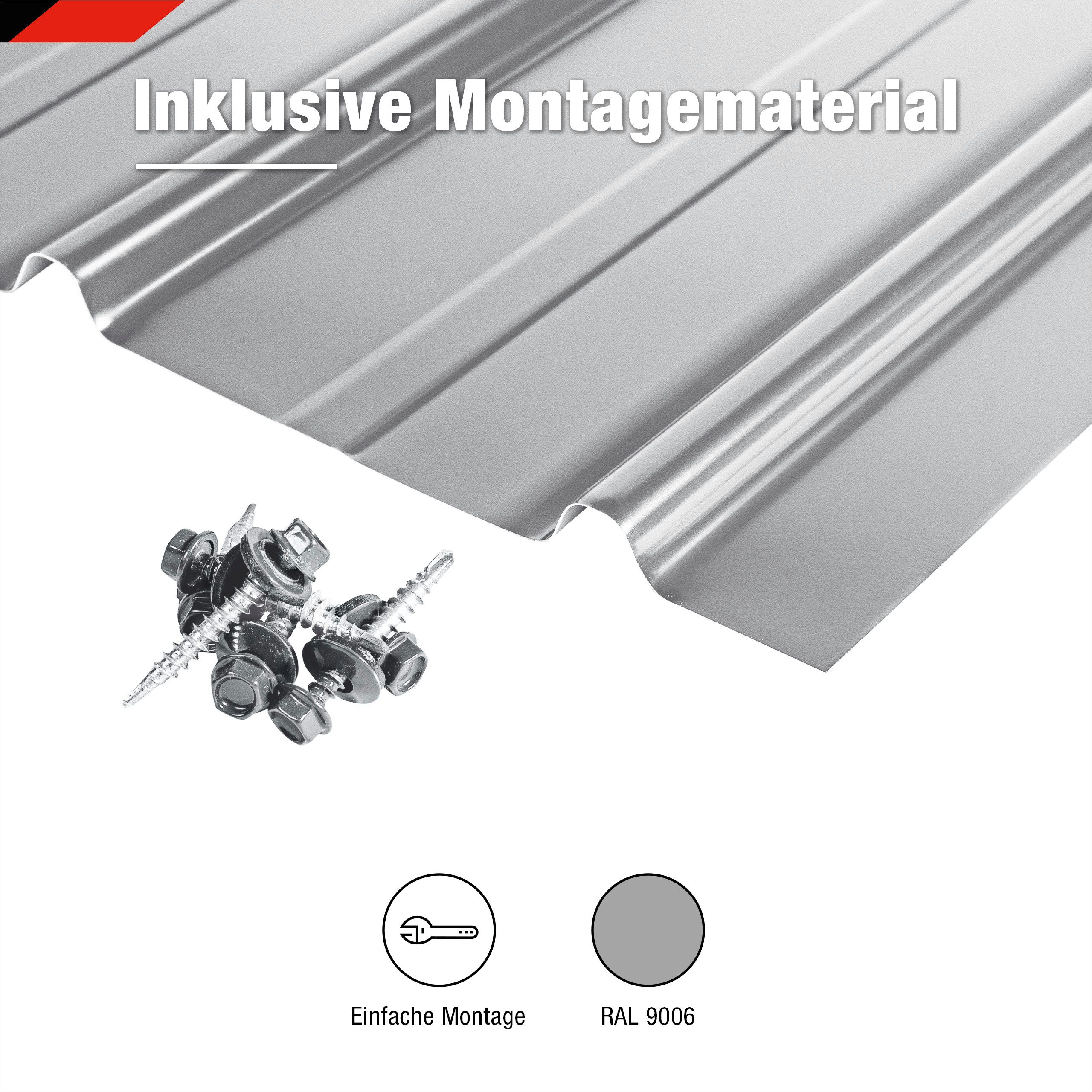 BRAVO Trapezblech, SMART Cover Set H12 Plus, 12 x Trapez-Abdeckblech 6,75 m², verzinkter Stahl lackiert, 1250x450x0,3 mm (12-St. inkl. Schrauben) Made in Germany