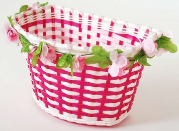 Volare Fahrradklingel Geflochtener Fahrradkorb mit Blumen-Muster für Mädchen in Weiß/Rosa