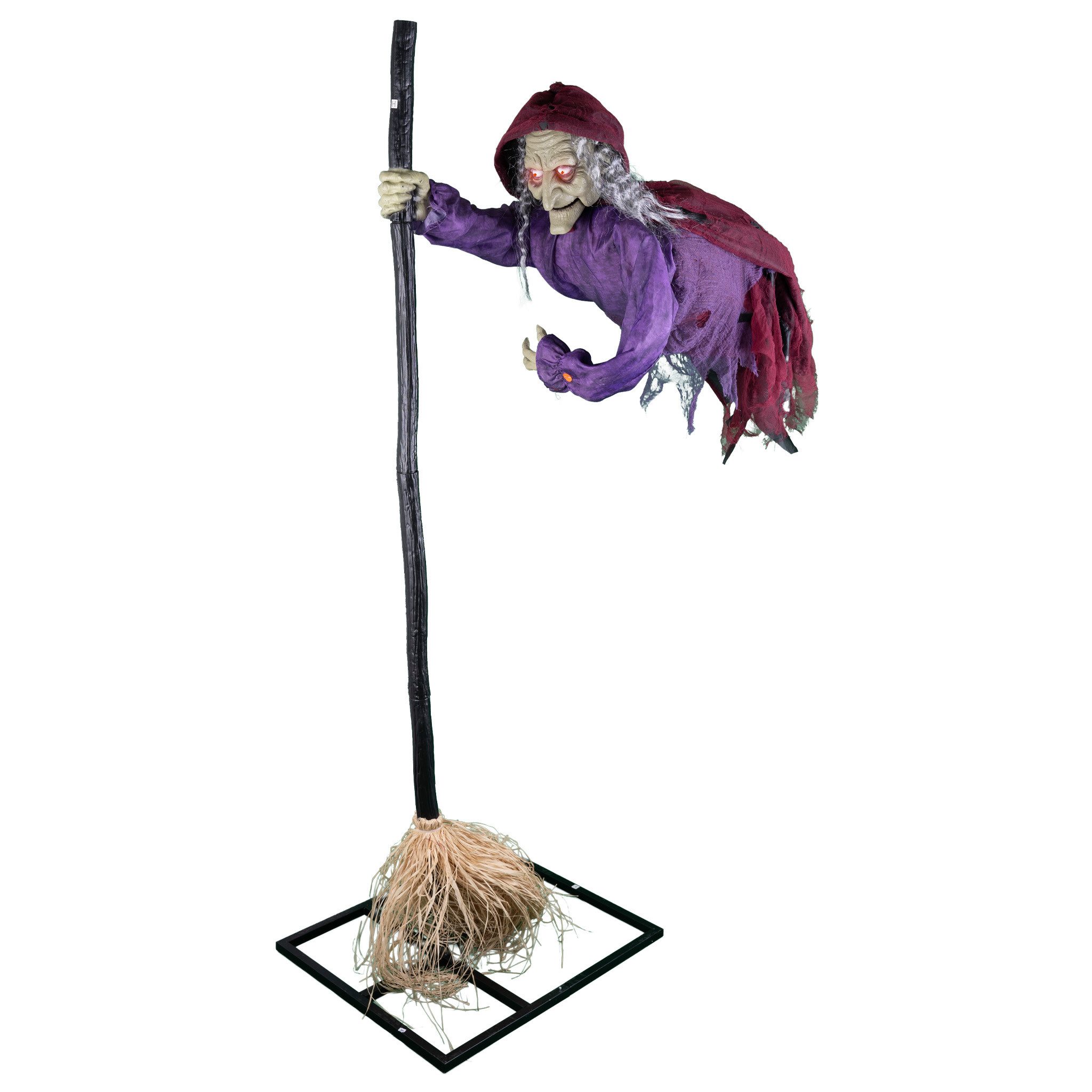 Funny Fashion Dekoobjekt 'Fliegende Hexe mit Besen' Animiert, 195 cm