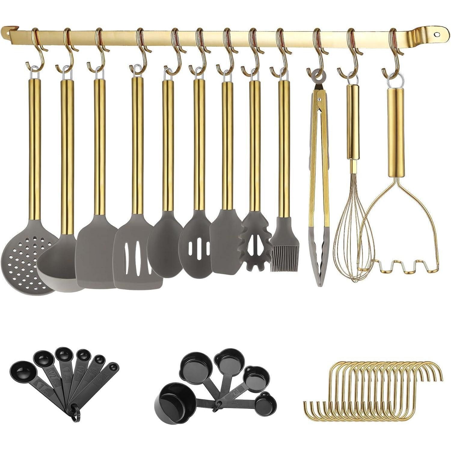 LuxusKollektion Kochbesteck-Set Kochutensilien Set 38 Teile Silikon spülmaschinenfest Silber