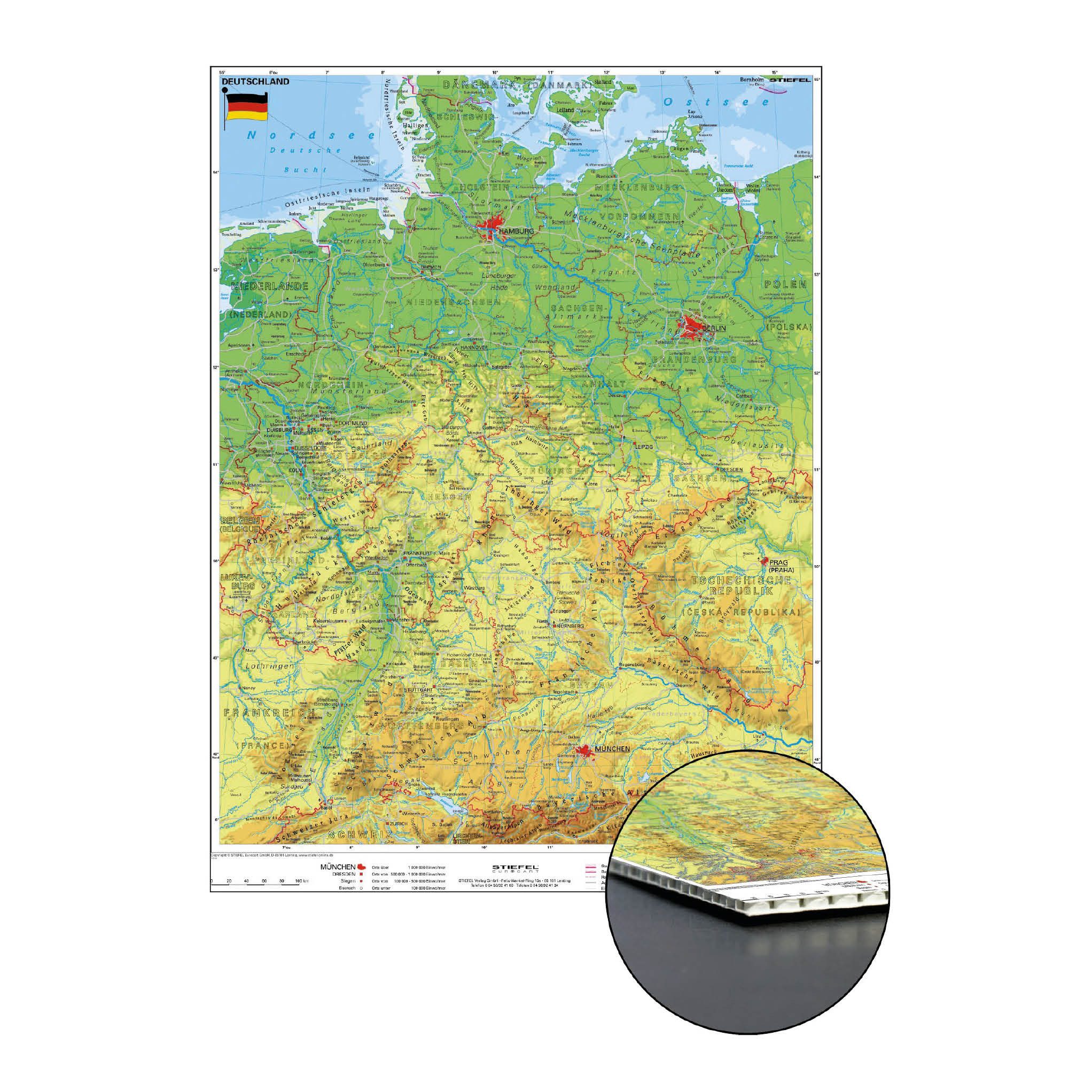 STIEFEL Pinnwand Deutschland physisch auf Wabenplatte zum Pinnen, 56 x 76 cm