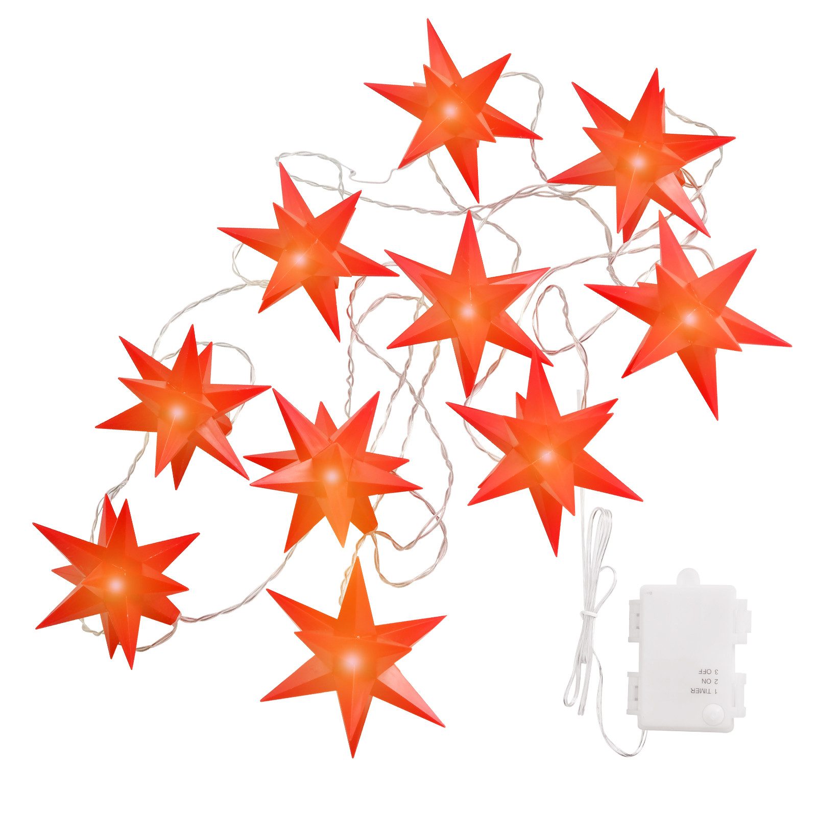 ovilum LED Stern Lichterkette 10 Sterne warmweiß, aus Kunststoff in Rot zur günstig online kaufen
