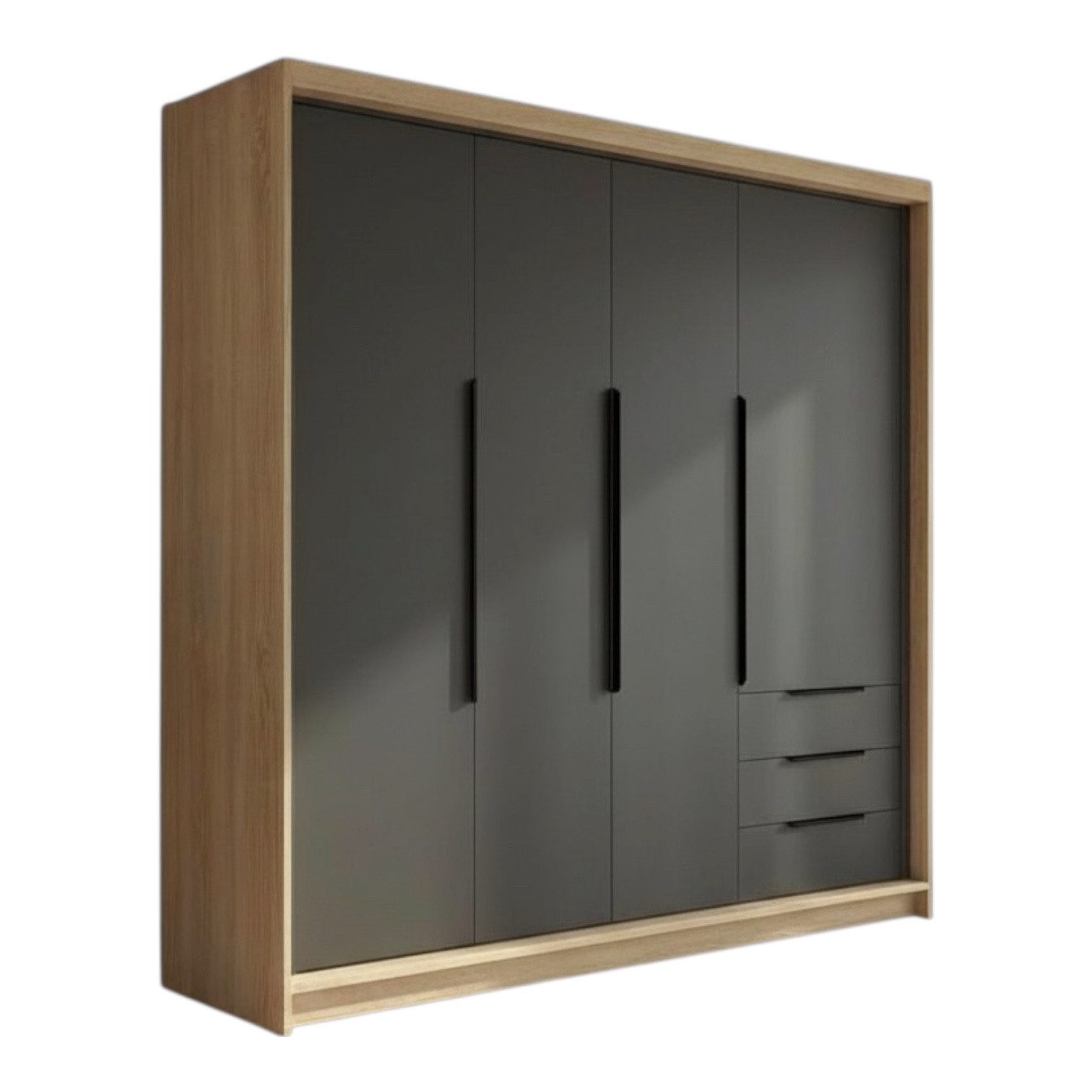 A&J MöbelLand GmbH Drehtürenschrank KLARI mit integrierten Schubladen (Geräumiger vier¬türiger Kleiderschrank mit Schubladen und Metallgriffen. Geräumiger Schrank mit einer Breite von 200 cm und Schubladen, ideal zur Aufbewahrung von Kleidung und Accessoires. Viel Stauraum. TOP PRODUKT! Wählen Sie das ideale Modell für Ihr Schlafzimmer!, TOP ANGEBOT) Breite: 200 cm, Höhe: 215 cm, Tiefe: 59,5 cm