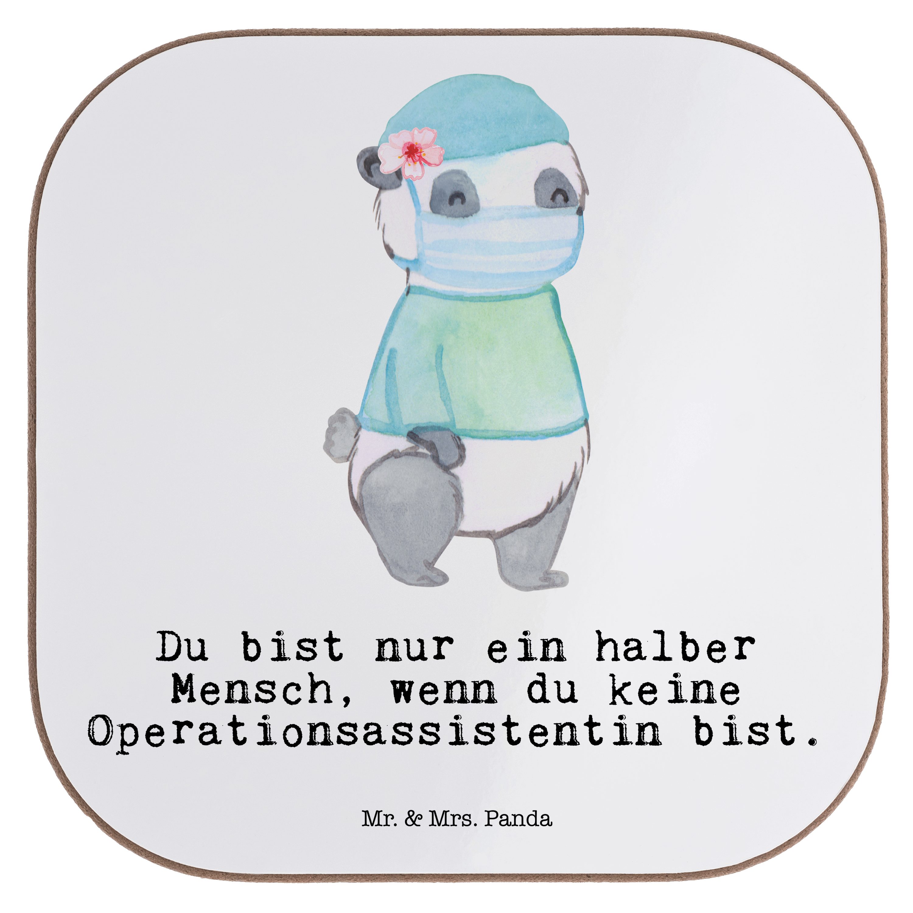 Mr. & Mrs. Panda Getränkeuntersetzer Operationsassistentin mit Herz - Weiß - Geschenk, Kollege, OTA, Unter, 1-tlg.