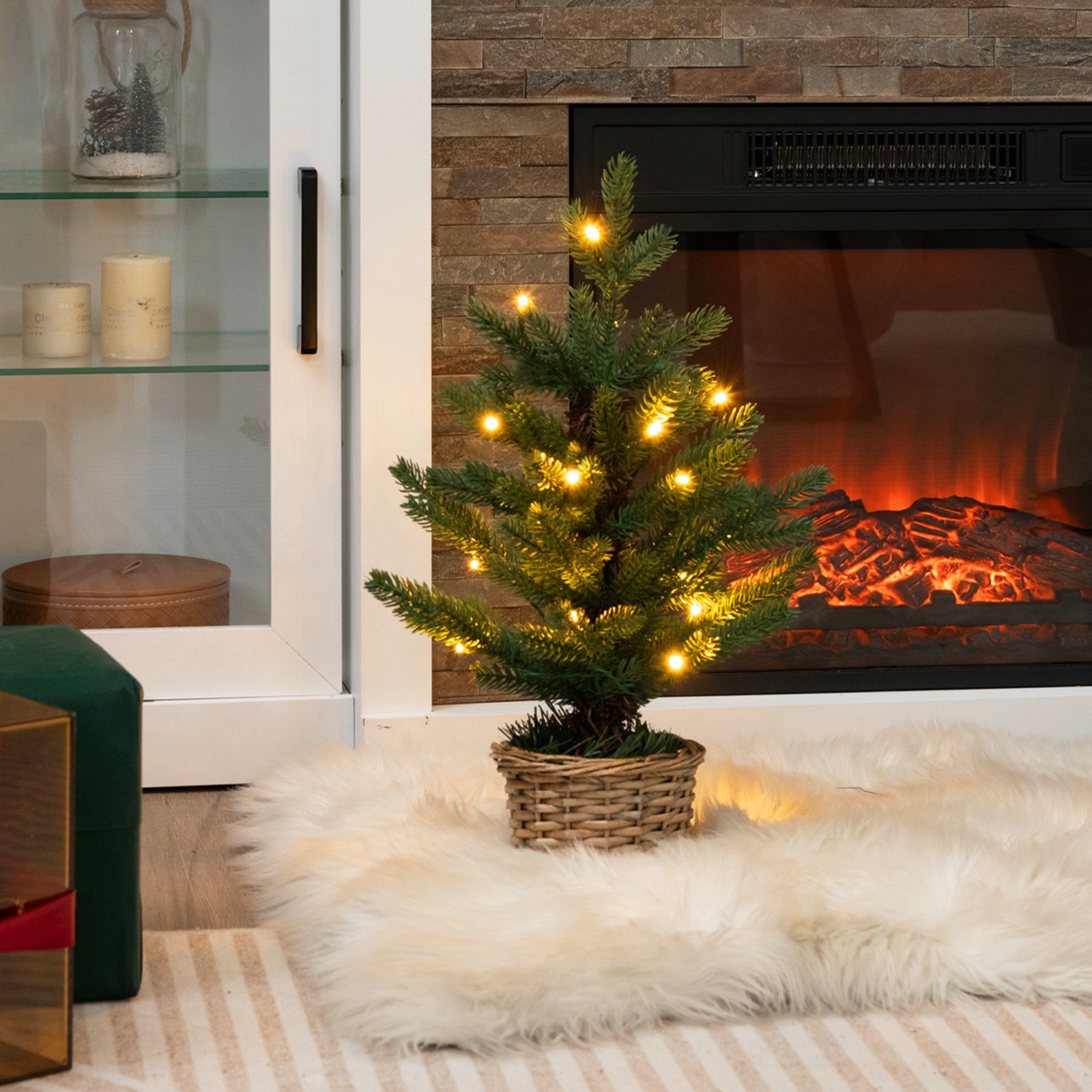 COSTWAY Künstlicher Weihnachtsbaum, 48cm mit 20 LEDs, Weidenholztopf & Timer