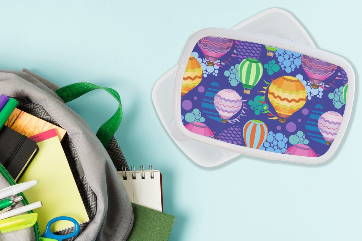 MuchoWow Lunchbox Ballon - Kinder Muster für Erwachsene, Regenbogen Jungs - Kinder und - und für Abstrakt, Brotdose, (2-tlg), Mädchen - Brotbox Kunststoff, weiß