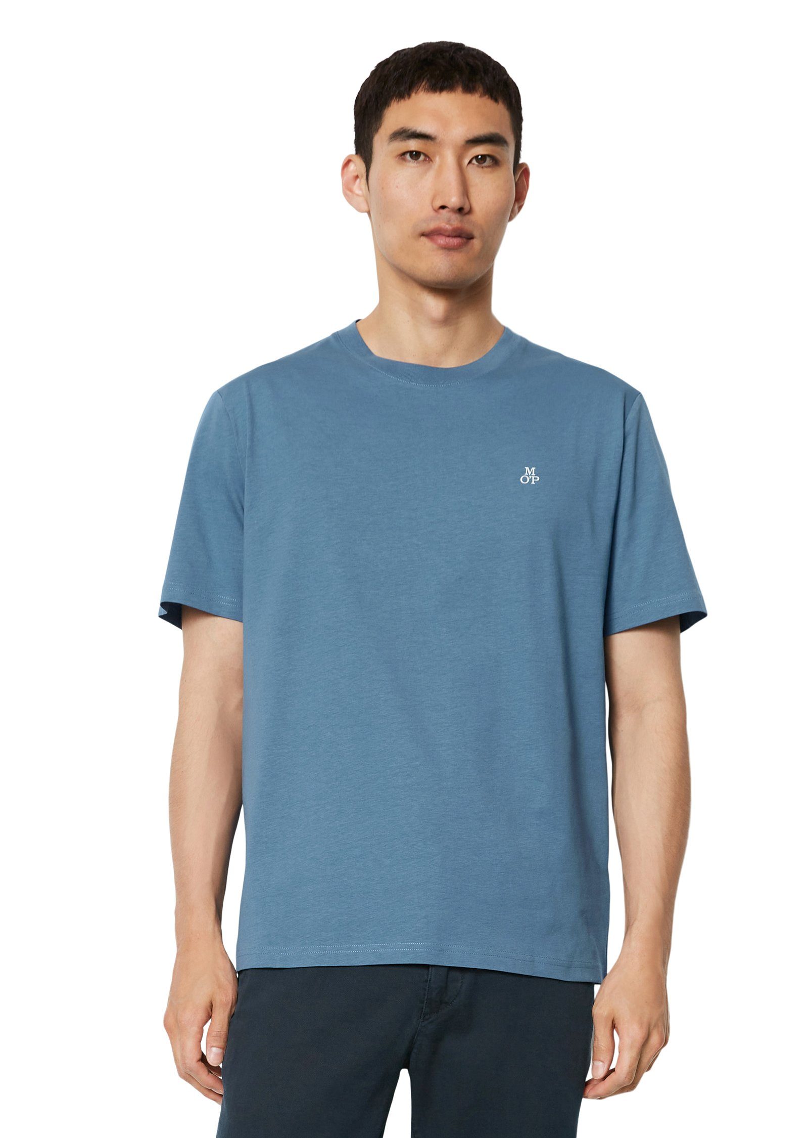 Meisterwerke & neue Werke! Marc O'Polo T-Shirt T-shirt, short ribbed collar logo print, wedgewood sleeve