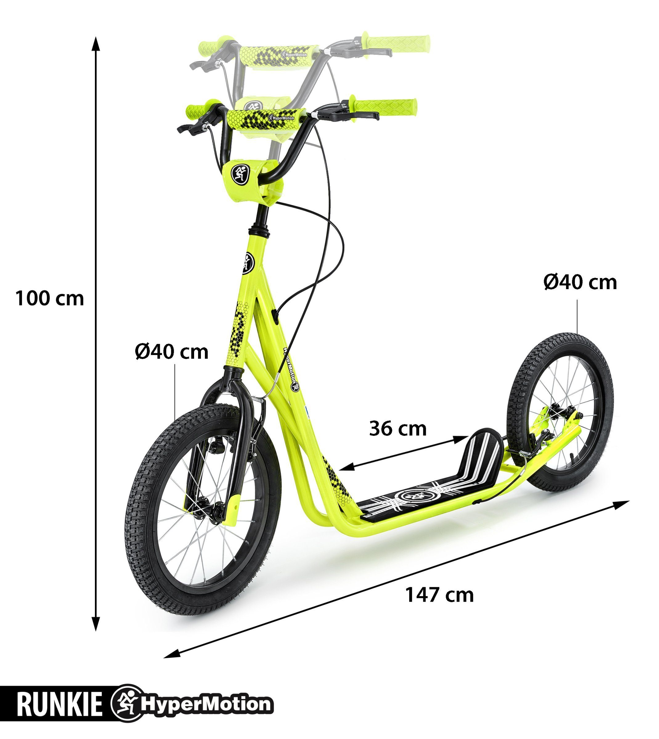 HyperMotion Scooter Cityroller RUNKIE mit aufpumpbaren Rädern 16'' (40 cm)