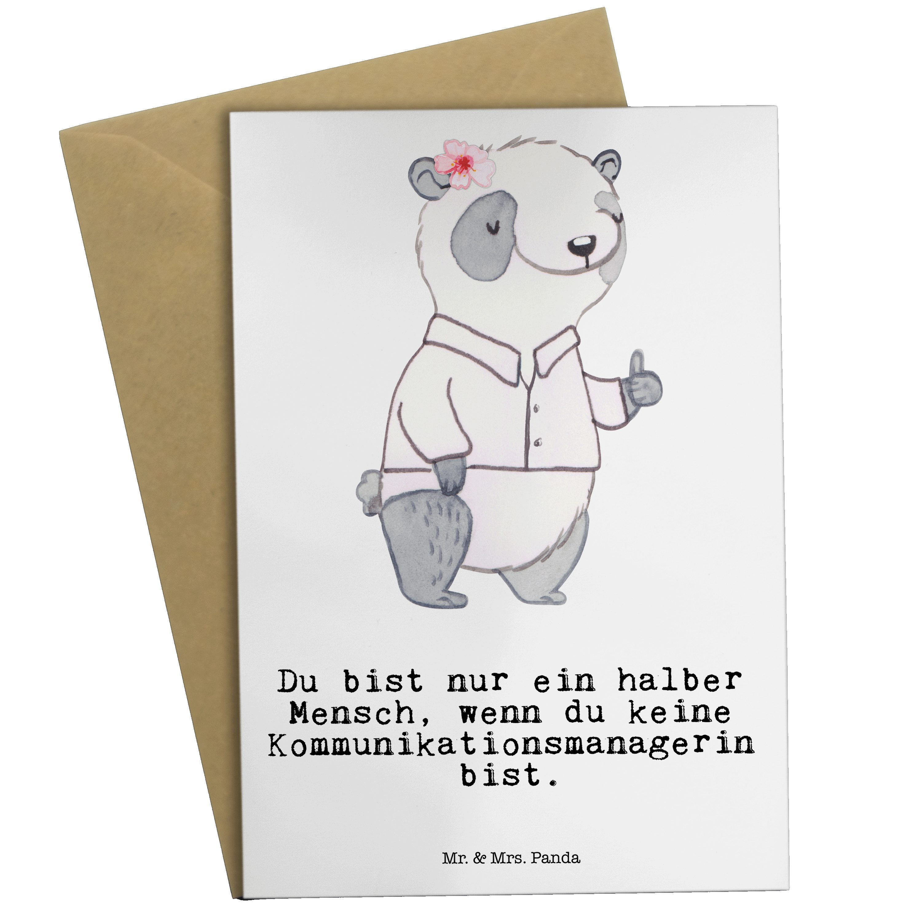 Mr. & Mrs. Panda Grußkarte Kommunikationsmanagerin mit Herz - Weiß - Geschenk, studium, interkul