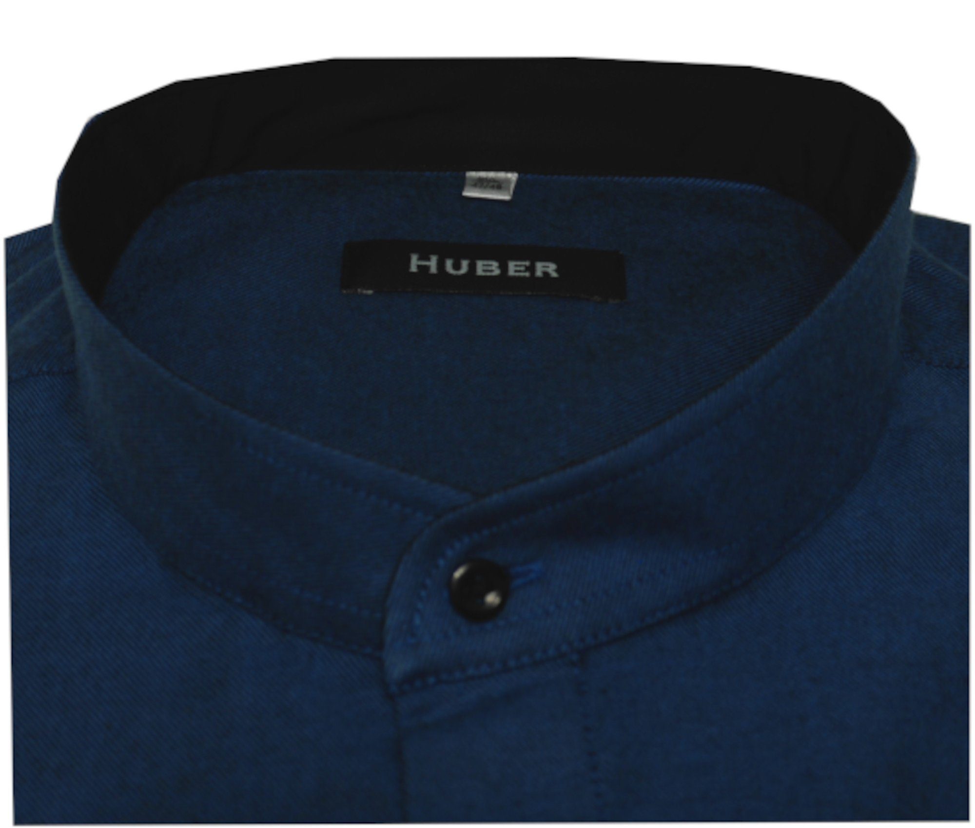 Huber Hemden Langarmhemd Made Schnitt, Stehkragen, blau Fit-gerader EU Regular Twill, weicher in HU-0095
