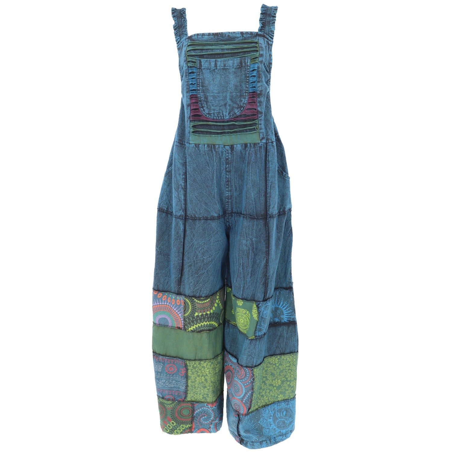 Guru-Shop Relaxhose Natürliche Patchwork Boho Latzhose, Overall,.. Ethno Style, alternative Bekleidung