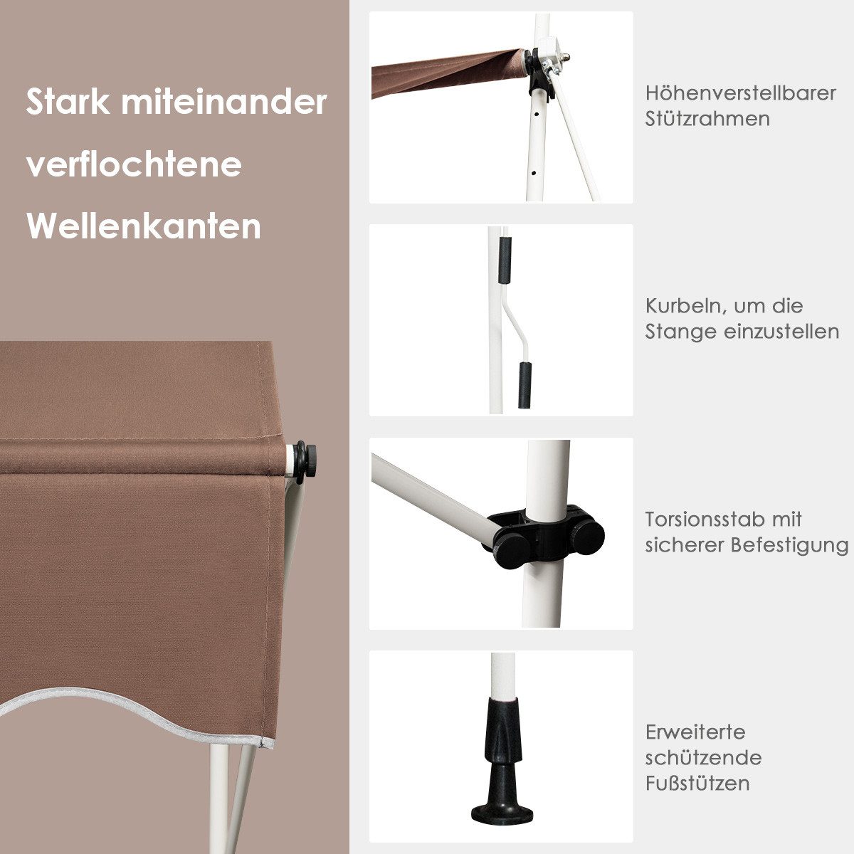 KOMFOTTEU Klemmmarkise Markise mit Handkurbel höhenverstellbar, günstig online kaufen