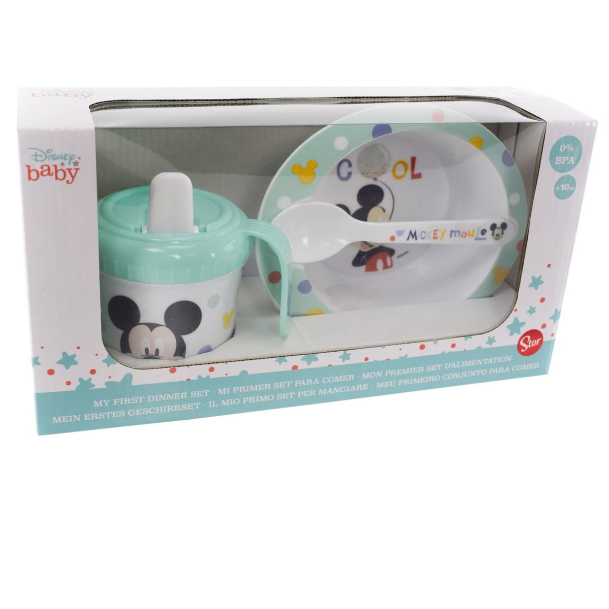Stor Kindergeschirr-Set Disney Baby Kindergeschirr & Trinklernbecher mit Mickey / Minnie Motiv (3-tlg), 1 Personen, BPA-freies, lebensmittelechtes Material, für Mikrowellen geeignet