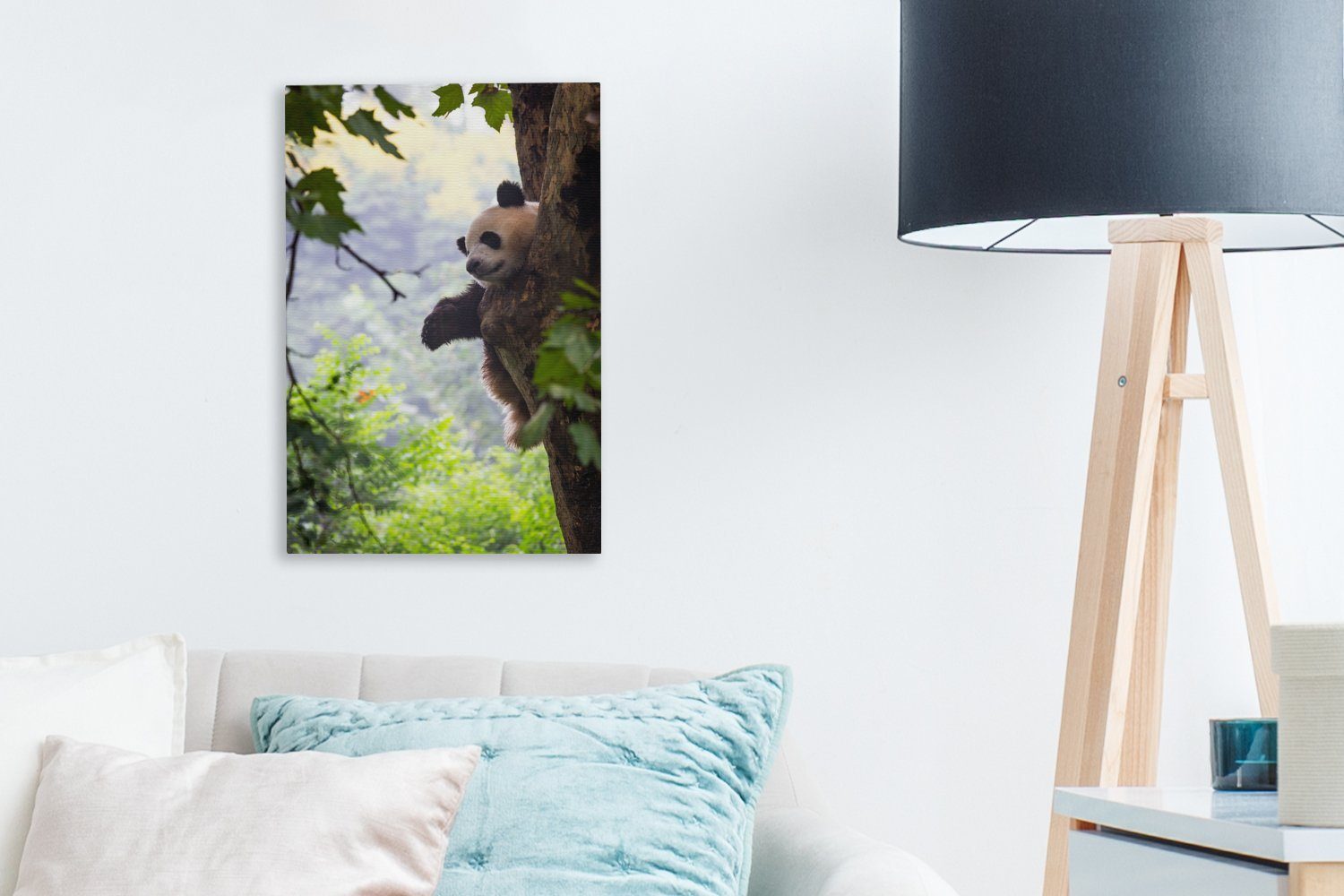 Gemälde, Wald, 20x30 - Leinwandbild St), Panda Leinwandbild - OneMillionCanvasses® cm Baum bespannt fertig (1 Zackenaufhänger, inkl.