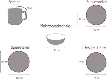 CreaTable Kombiservice Geschirr-Set Samba (20-tlg), 4 Personen, Porzellan, Service, handgemalter Spiraldekor, 20 Teile, für 4 Personen