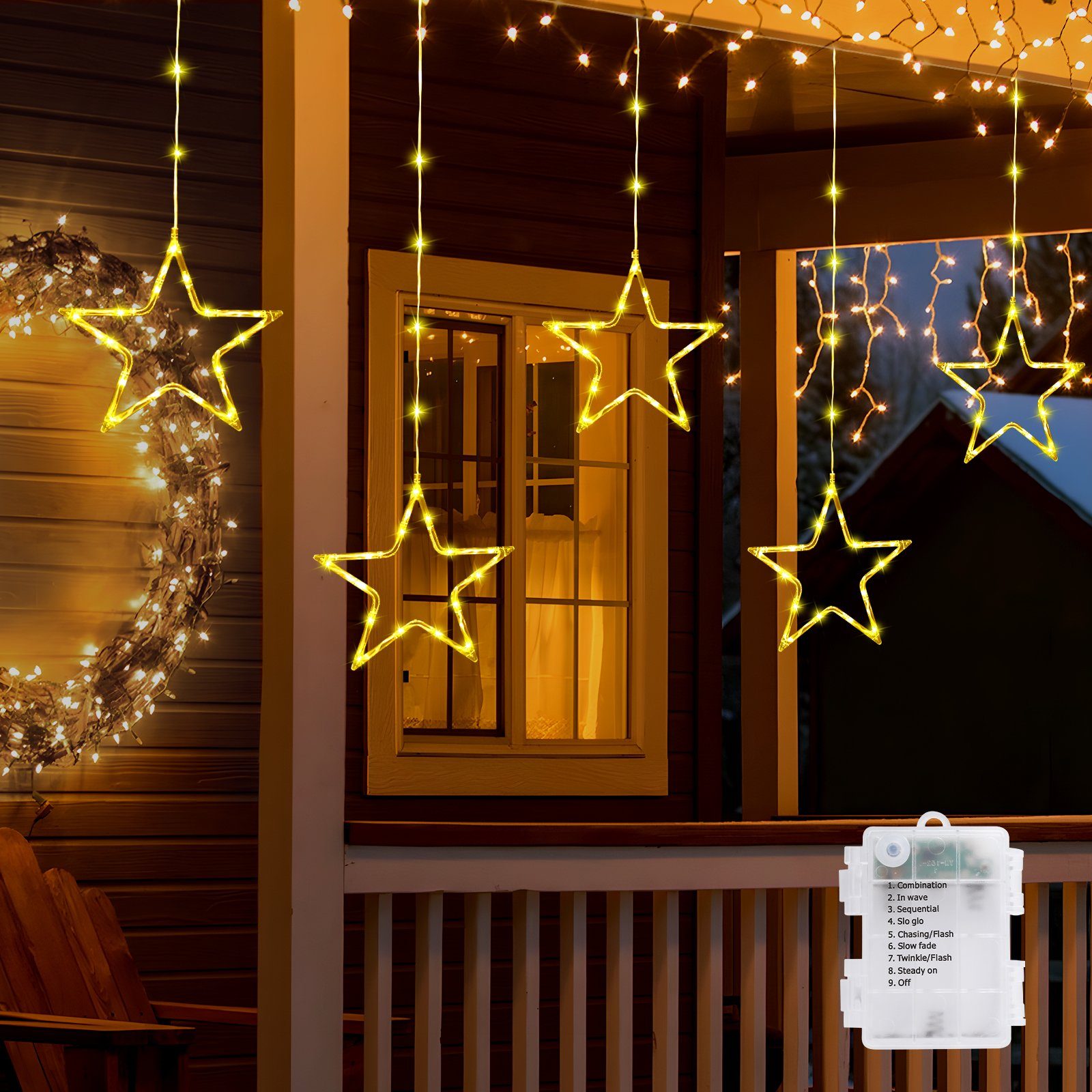 Sunicol LED Dekolicht 3D Weihnachten Fenster Lichter Hängende  Weihnachtsbeleuchtung Deko, Warmweiß Fensterbild Lichterkette Batterie  Betrieben für Innen Außen