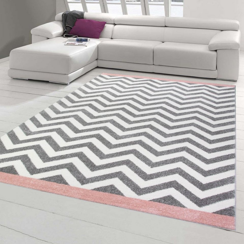 Teppich Teppich Wohnzimmer modern Skandinavisches Design in Rosa Creme  Grau, Teppich-Traum, rechteckig, Höhe: 0.9 mm