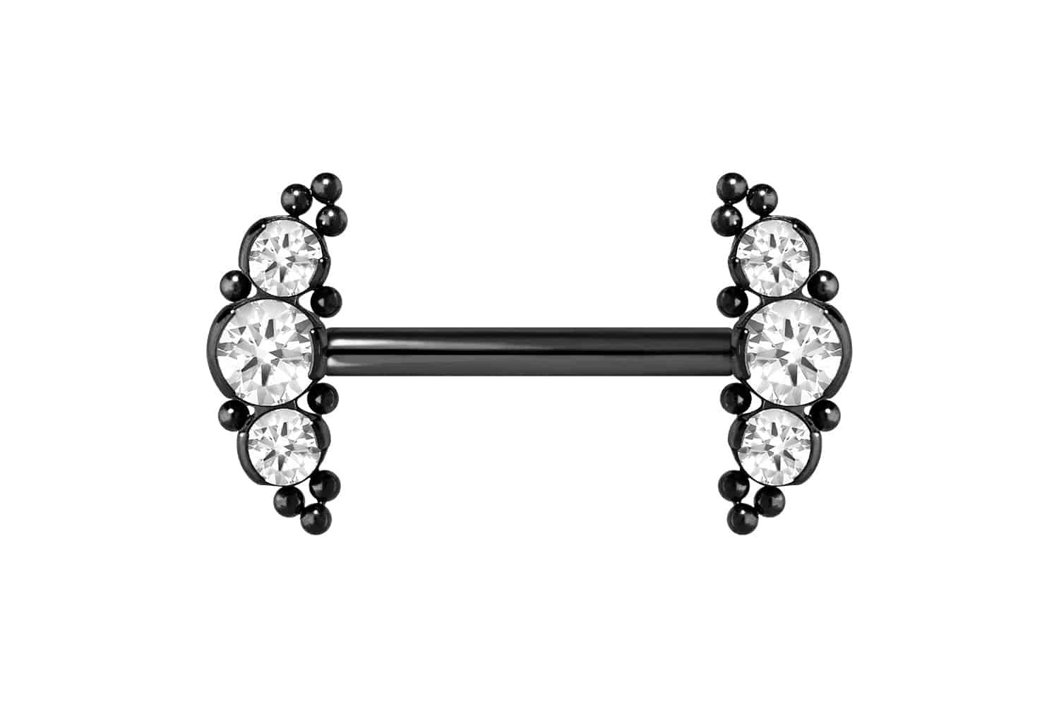 Brustwarzenpiercing Titan Barbell mit Push Fit 3 KRISTALLE + KUGELN