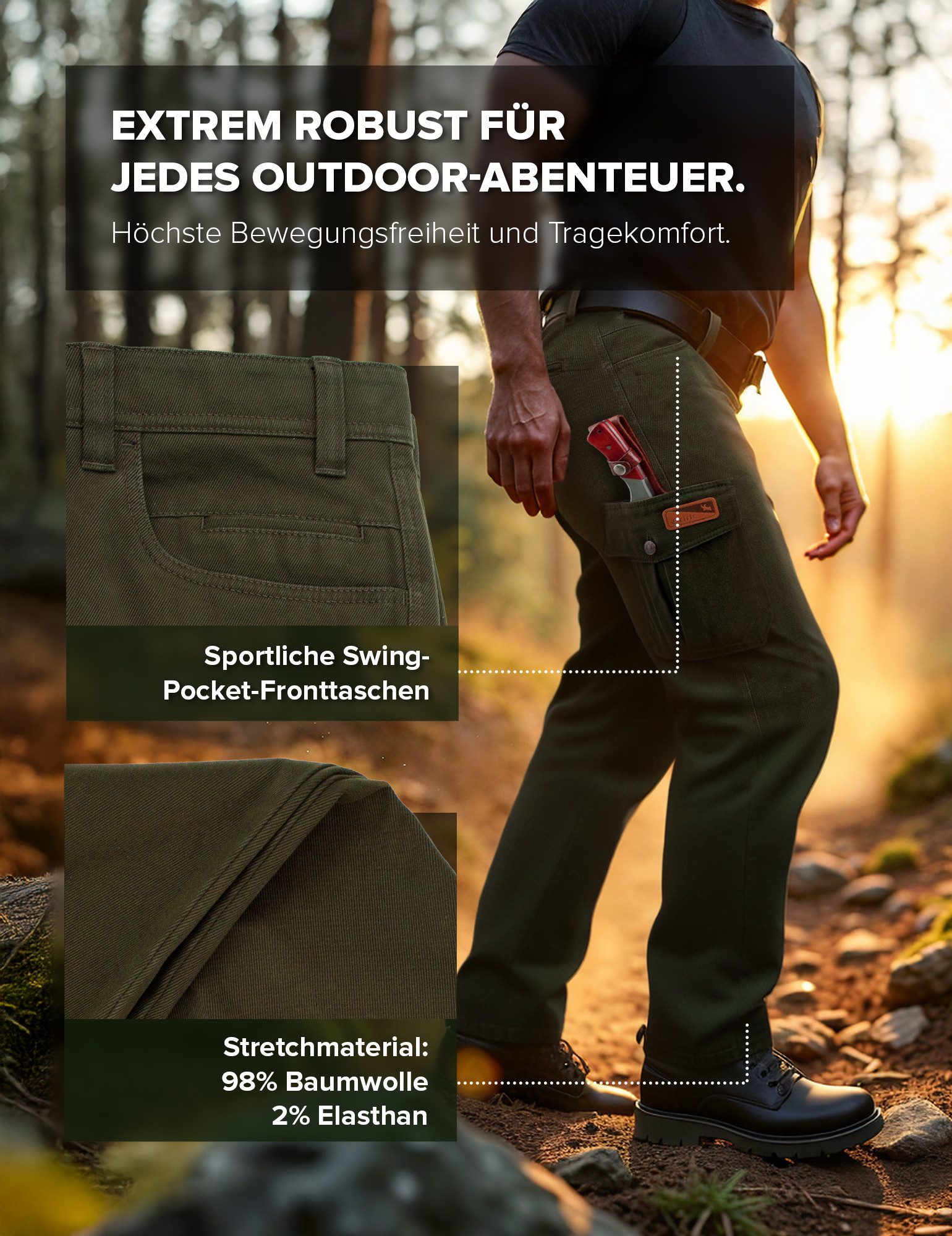 La Chasse® Stretch-Jeans Jagdhose Monza - Arbeitshose Herren Stretch - Outdoorhose Oefele – Bild 2 von 5