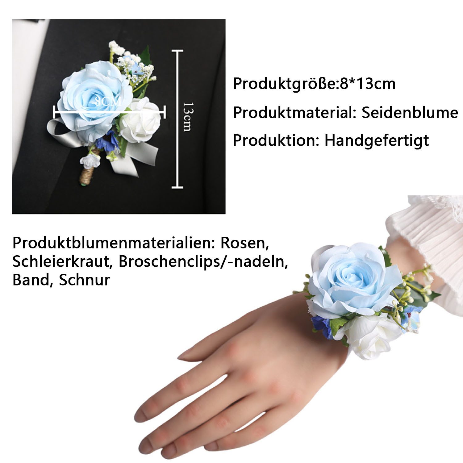 Refttenw Ansteckblüte Hochzeitsarmband-und Boutonniere-Sets,Partydekorationen,Zubehör
