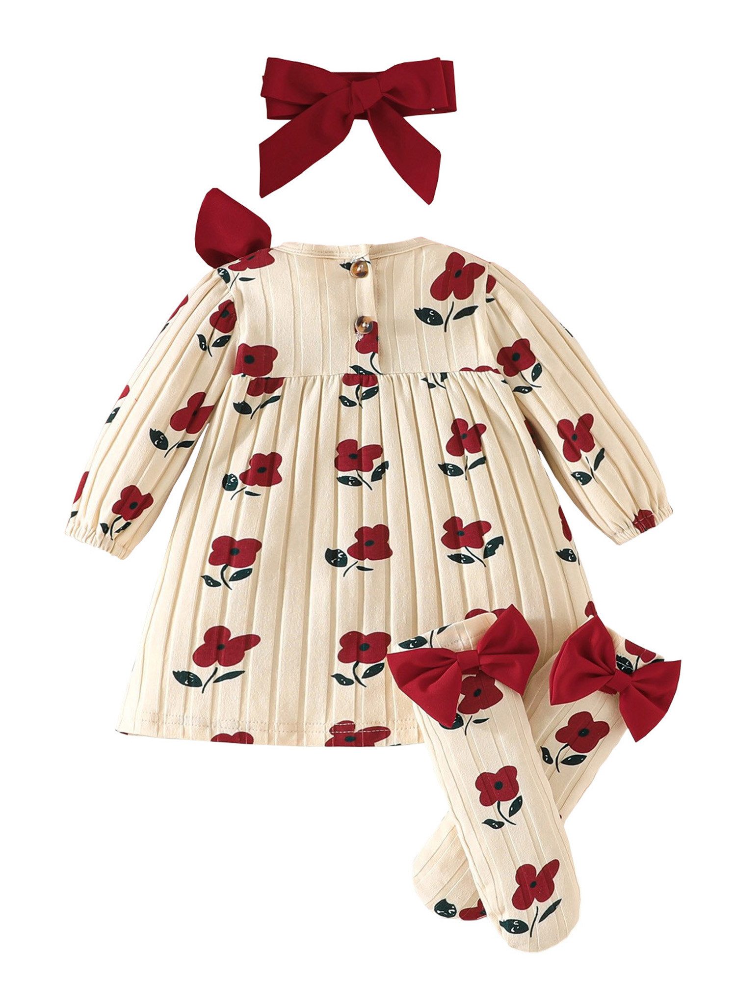 Lapastyle A-Linien-Kleid Set aus Baumwolle Strickkleid mit Aufdruck für Babys, Stirnband Socke (Set, 3-tlg) Frühling Sommer Mädchen Niedliches Outfit, für Partys, Fotoshootings