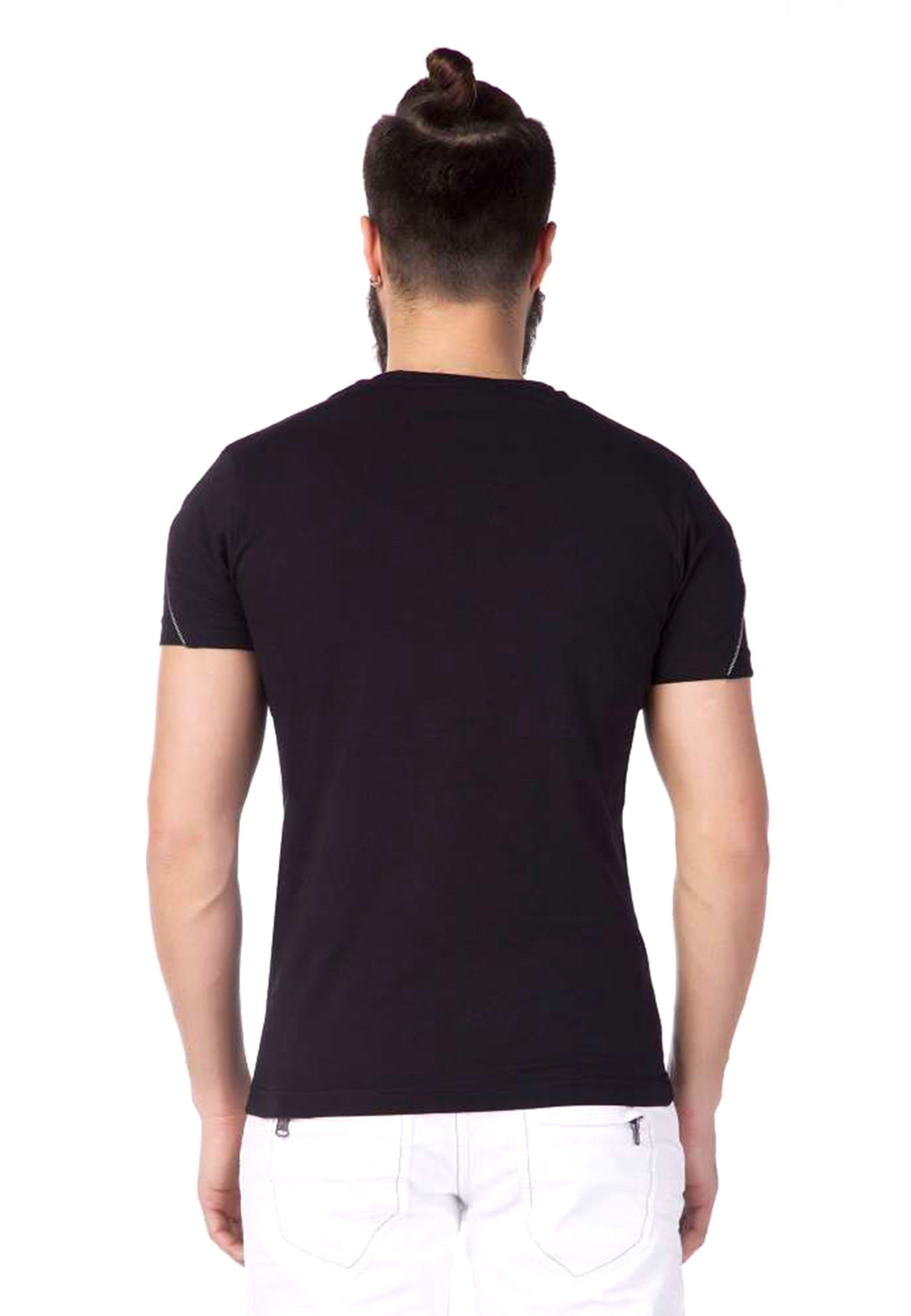 schwarz-weiß großem Frontprint Cipo & mit Baxx T-Shirt